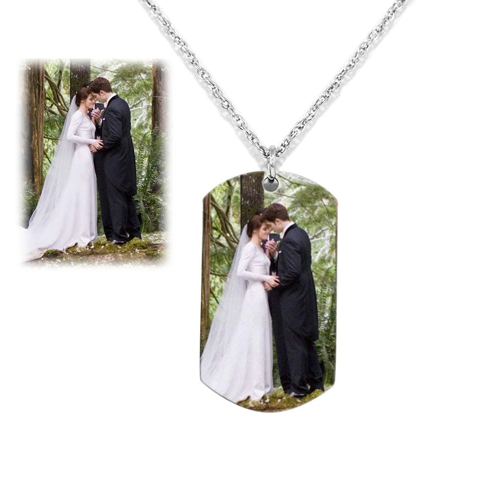 COCYBERCOC Custom Necklace Rectangle Shape Pendant with Personalized Picture or Text ID Tag for Family Friends Seniors Pets Luggage Engraving on Both Side