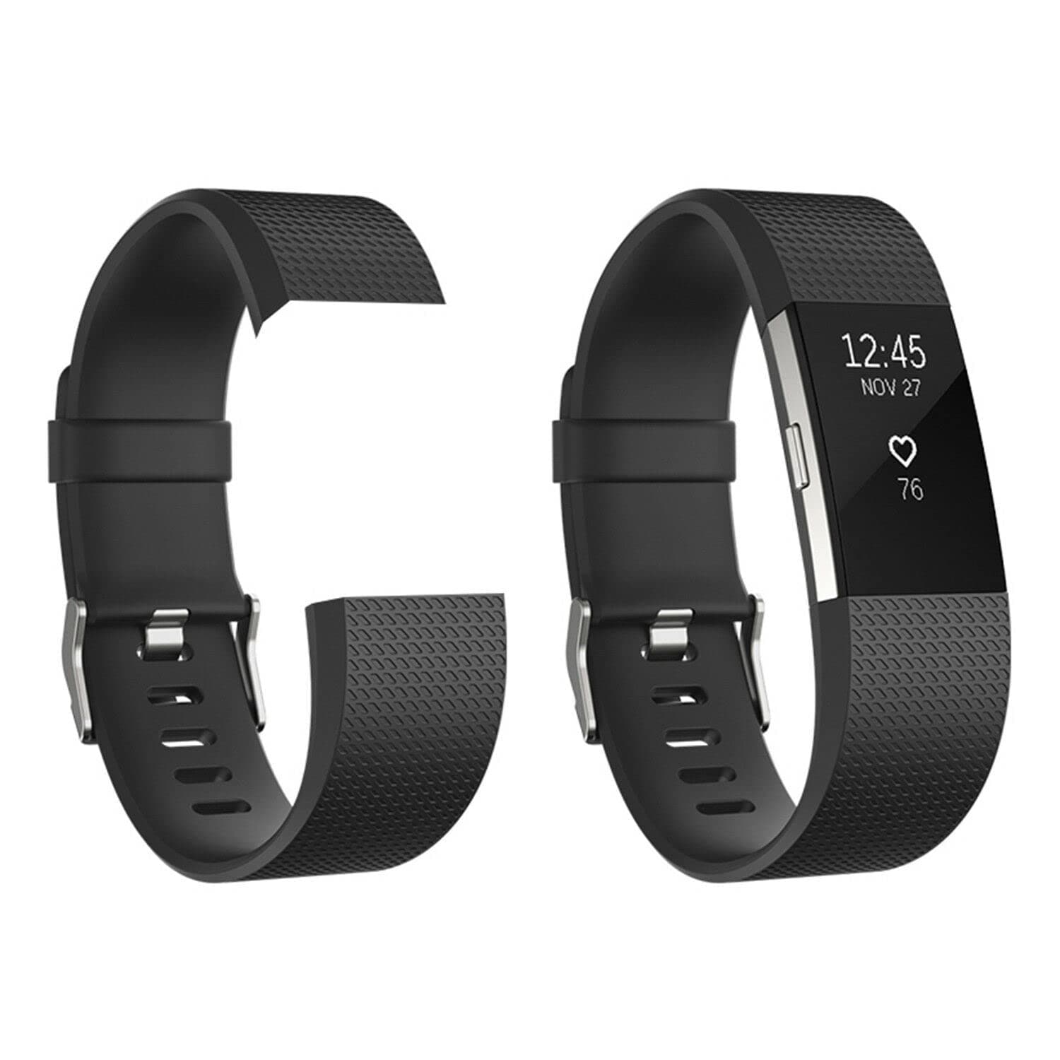 AQ Aquarius Classic Bands Plastic Replacement Strap Band for Fitbit Charge-2 Tracker Black, Large