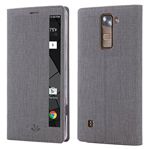 LG Stylo 2 Plus Case,LG Stylus 2 Plus Case Leather Flip Case with View Window Stand Kickstand Magnetic Closure TPU Bumper Full Cover Slim Leather Case for LG Stylus 2 Plus/Stylo 2 Plus(Gray)