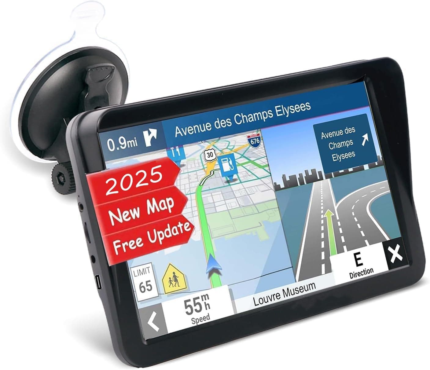 GPS Navigation for Car, Latest 2025 Map,9 inch Touch Screen Real Voice Spoken Turn-by-Turn Direction Reminding Navigation System for Cars, Vehicle GPS Satellite Navigator with(Free Lifetime Updates)
