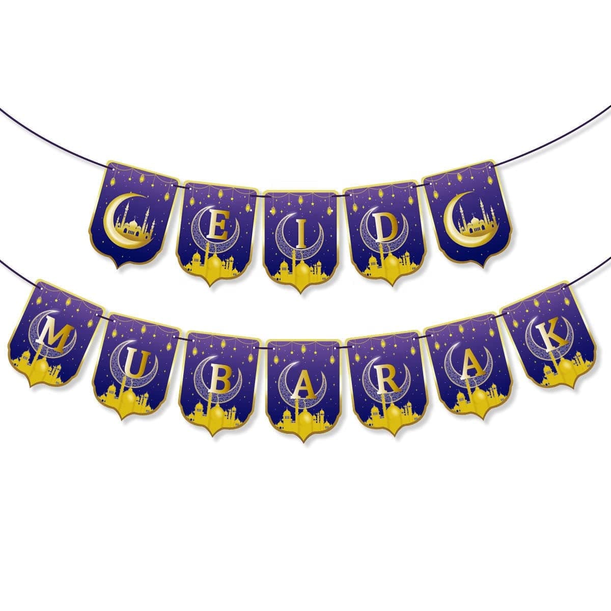 LA FIESTA Eid Mubarak Banner Eid Mubarak Decorations – Eid Decorations for Home – Eid Party Decorations – Blue and Gold Eid Mubarak Party Decorations – Eid Mubarak Party Supplies