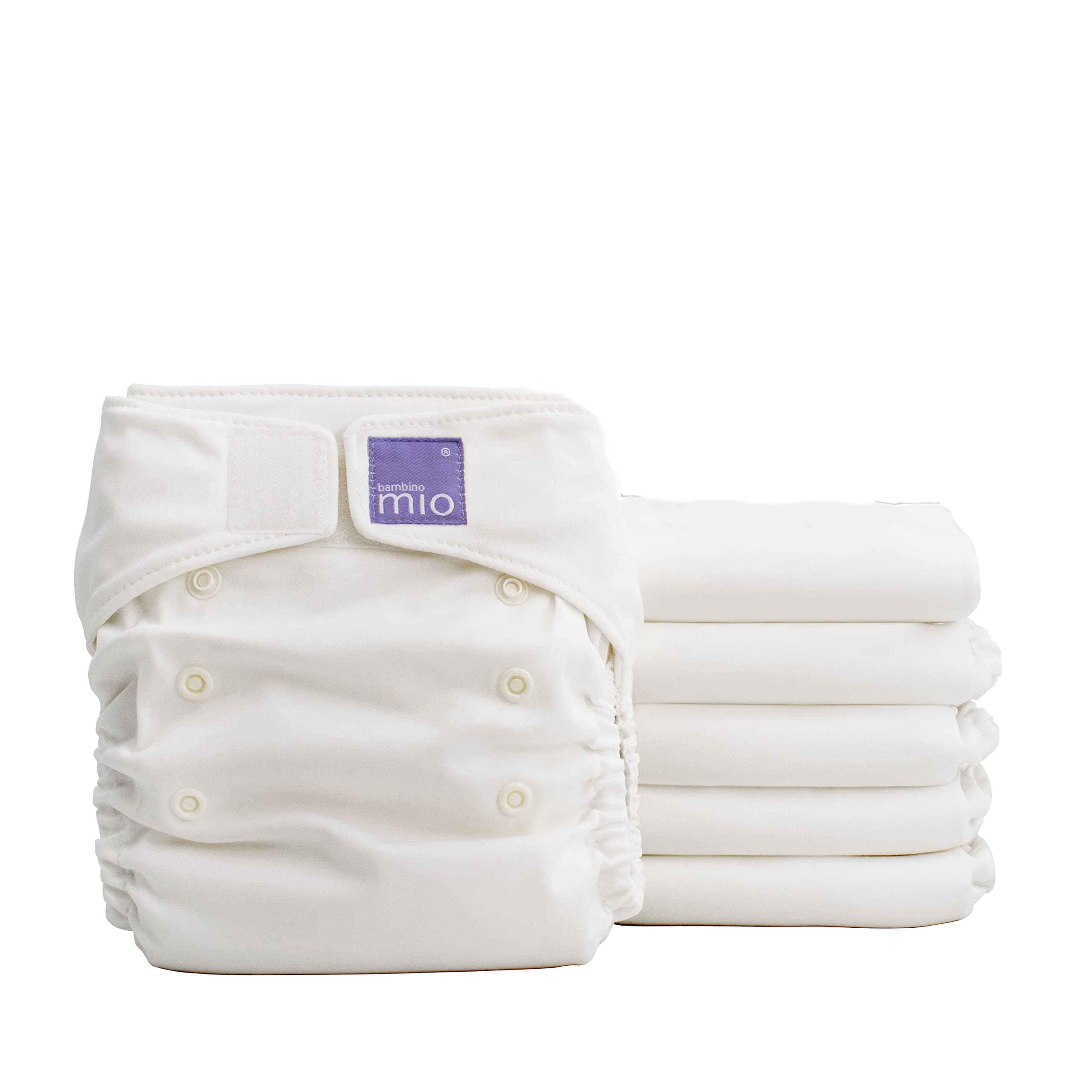 Miosolo Classic Reusable Cloth Diapers Set, Adjustable Size, White, Pack of 6