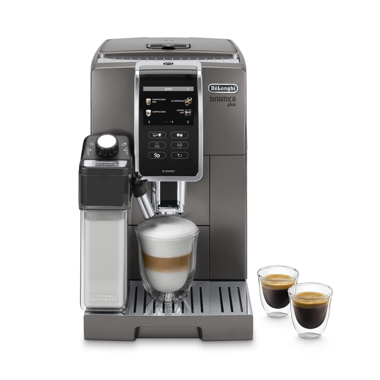 Dinamica Plus Ecam 370.95.T Fully Automatic Coffee Machine with Lattecrema Milk System, Cappuccino & Espresso At The Touch Screen Colour Display