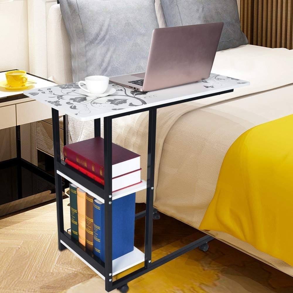 Overbed Table Bed Deak Sofa Desk Movable Bedside Table Computer Desk Sofa Table with Wheels - Medical Or Household Table (White, 31.5"x15.8"x29.6"(80cmx40cmx75cm))