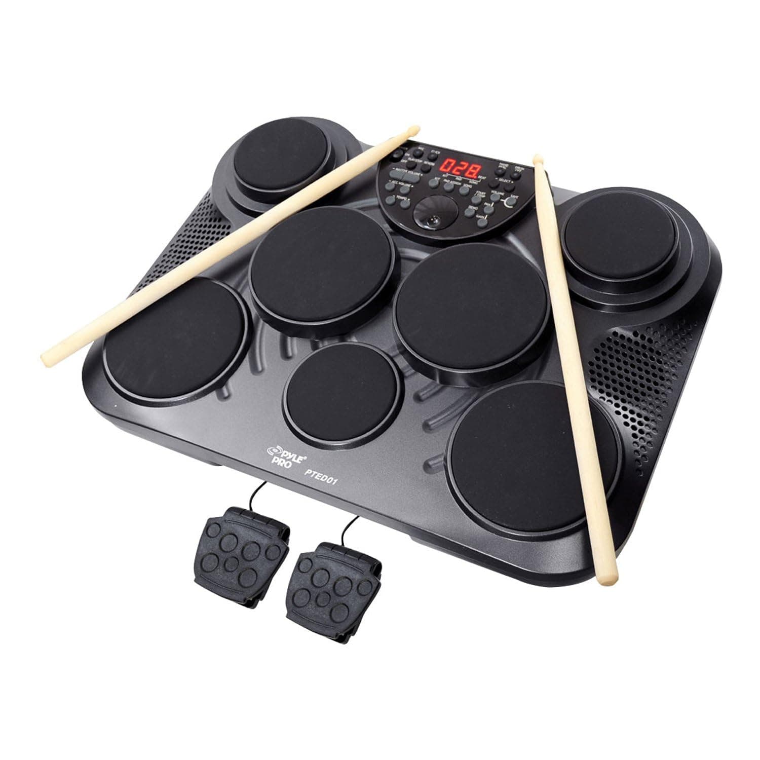 Pyle Portable, Tabletop Set Machine, Electric Drum Pads,LED Display, Mac & PC, Black (PTED01)