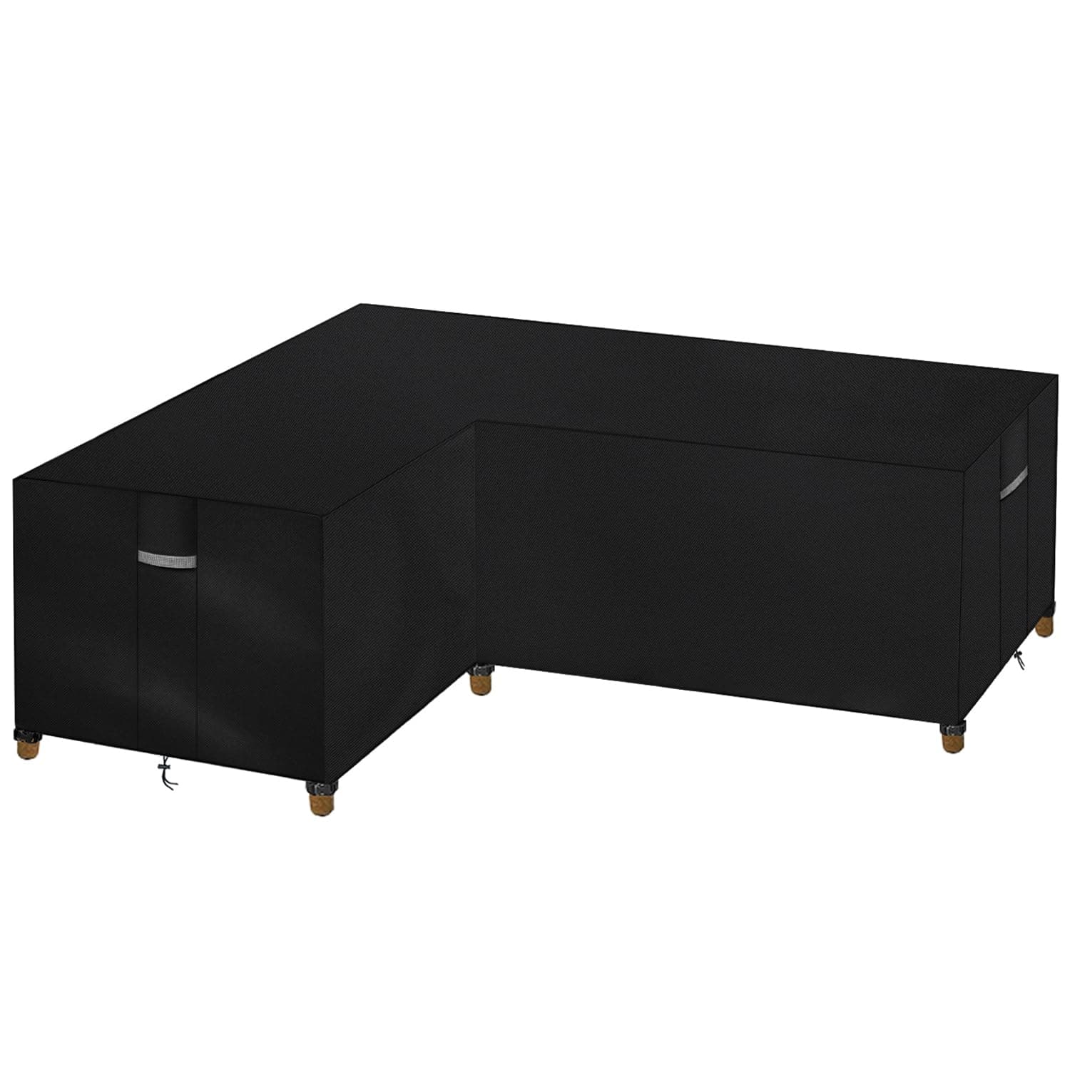 Dokon L-Shape Garden Furniture Covers Waterproof Heavy Duty Oxford Fabric Windproof Anti-UV Outdoor Rattan Corner Sofa Cover with Air Vents, Patio Sofa Cover (210x260x85cm) - Black