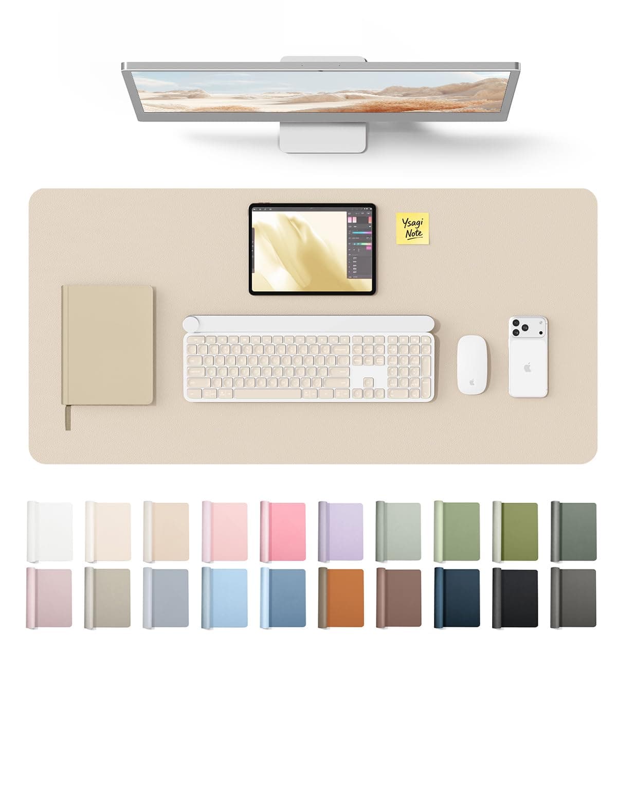 YSAGi Leather Desk Pad Protector, Office Desk Mat, Large Mouse Pad, Non-Slip PU Leather Desk Blotter, Laptop Desk Pad, Waterproof Desk Writing Pad for Office and Home (Eggshell, 31.5" x 15.8")