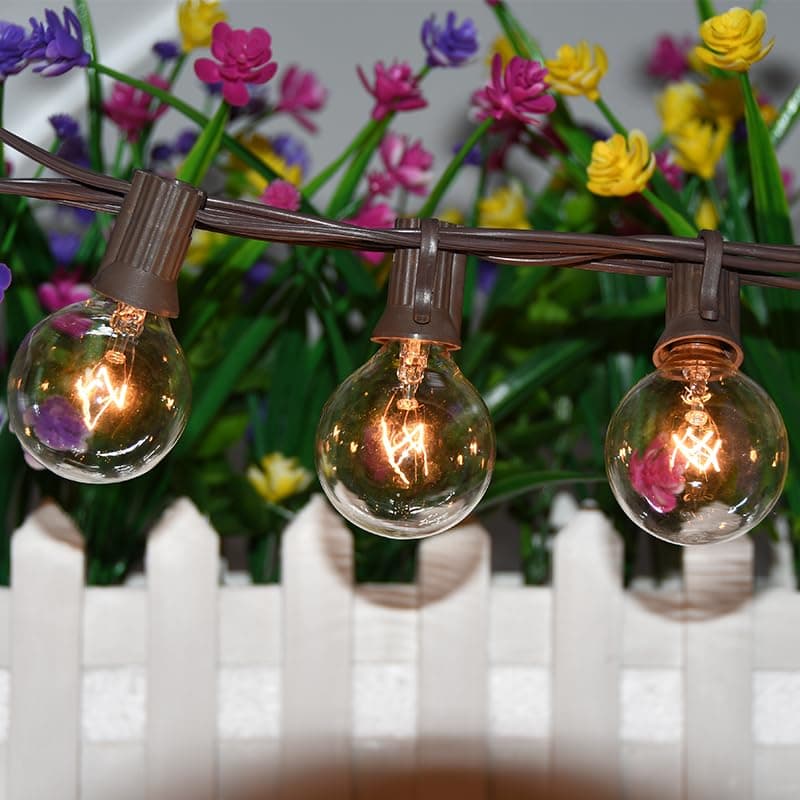 SUNSGNE 25Ft Globe String Lights with 27 Clear G40 Bulbs, Natural Warm Bulb Hanging Umbrella Lights for Backyard Patio Garden Party Cafe Indoor Outdoor Decor-Brown