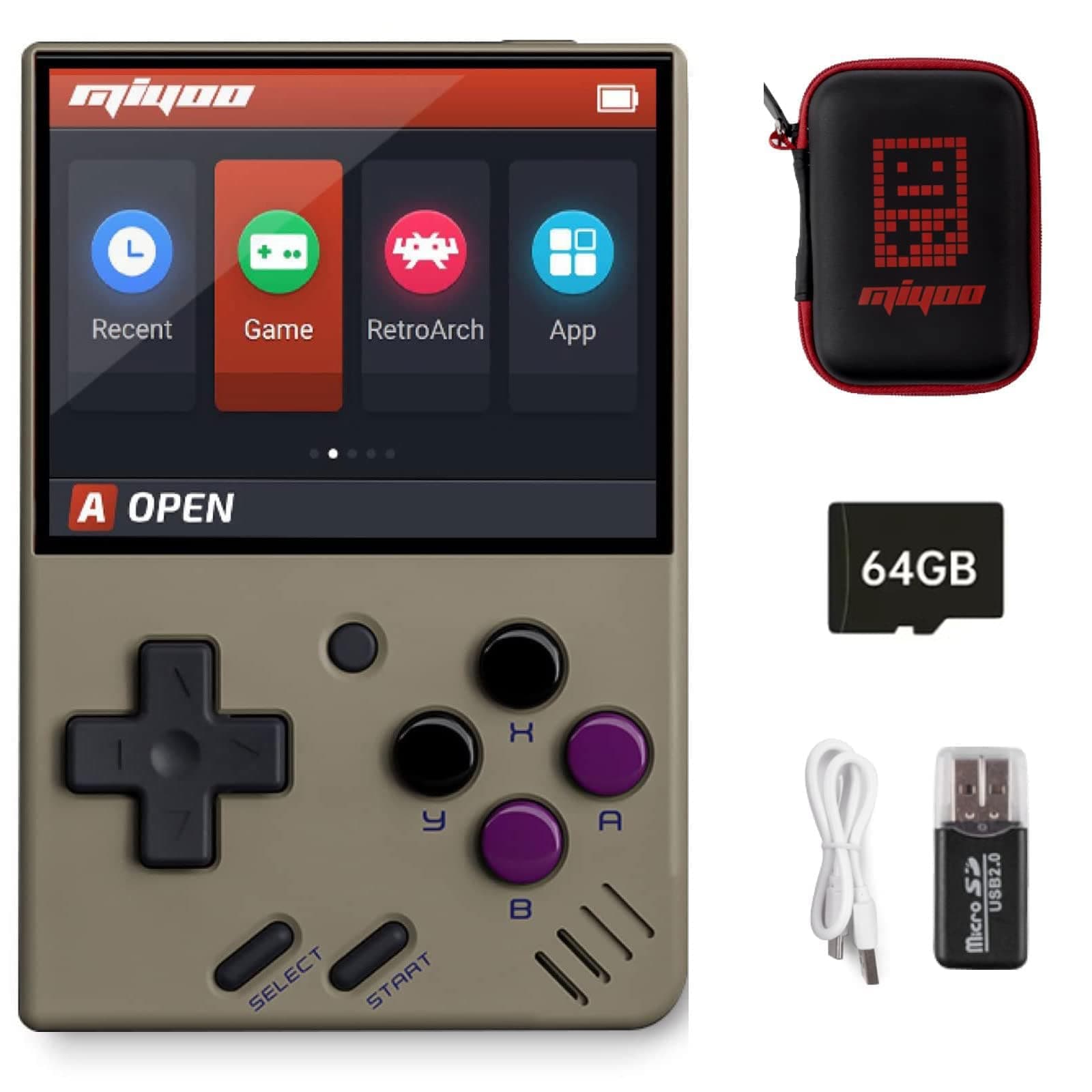 Miyoo Mini V4 Handheld Video Game Console, 2.8 inch IPS Screen Retro Video with 64GB Card & 6000+ Games, Built in Open Source System Portable Retro Game Console (Gray, 64G)