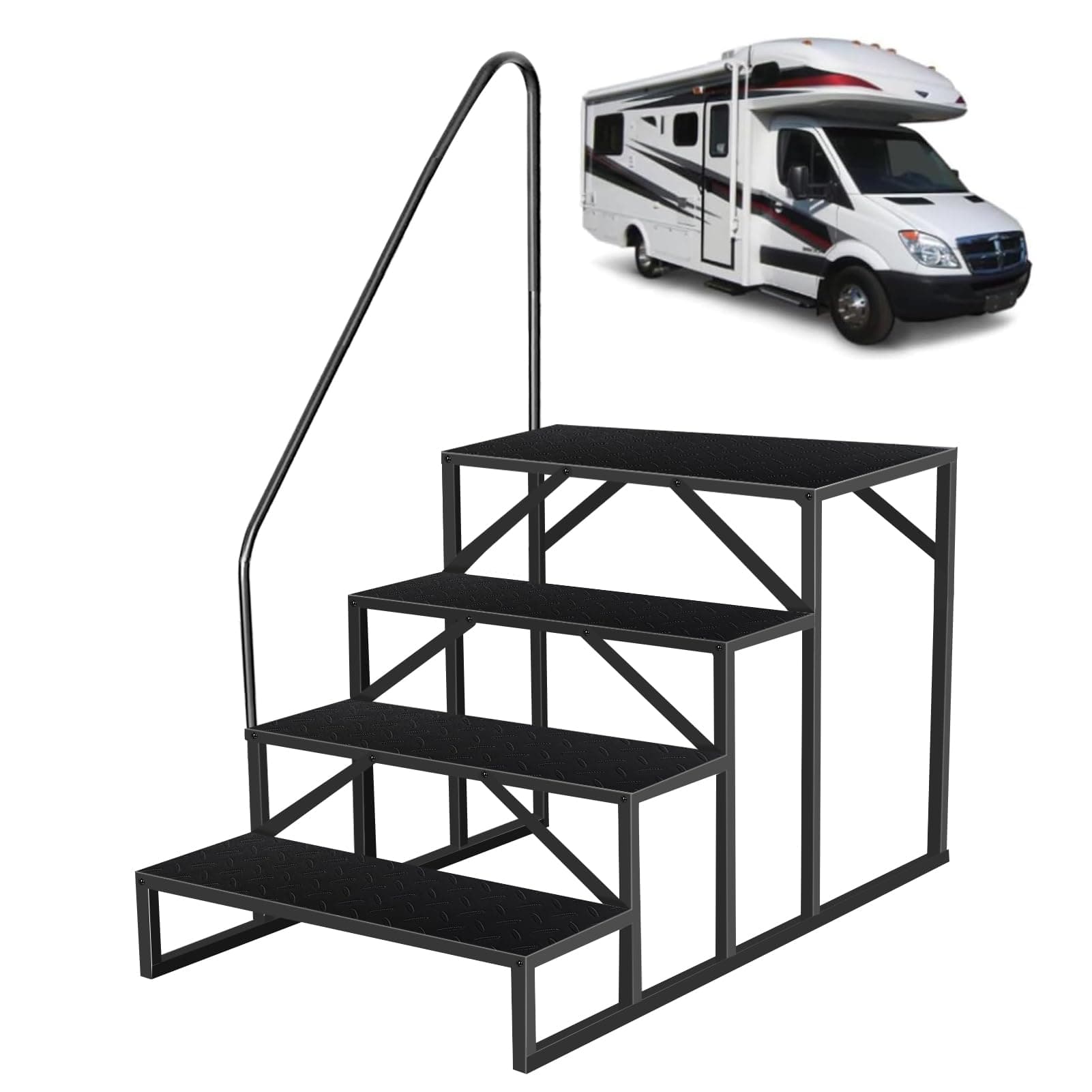 Hot Tub Steps with Handrail｜4 Step RV Steps｜Update 3.0 Outdoor RV Stair with Anti-Slip Pedals｜RV Ladders for Travel Trailers｜Heavy Duty Mobile Home Steps for Camper, Porch, Spa
