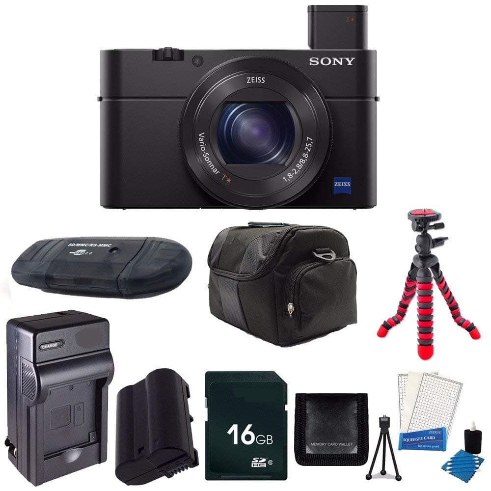 Sony Cyber-shot DSC-RX100 IV Digital Camera + Replacement Li-on Battery + Rapid Travel Charger + 16GB SDHC Class 10 Memory Card + 12-Inch Flexible Tripod + Digital Carrying Case + SDHC Card USB Reader + Memory Card Wallet + 6pc Starter Kit Bundle