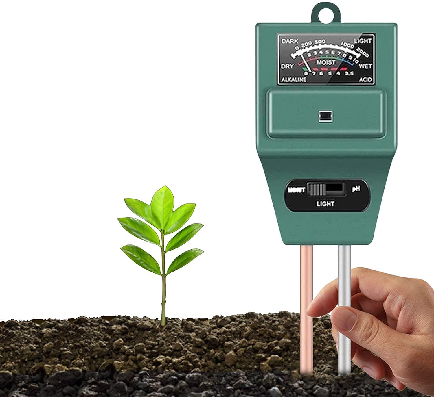 Soil PH Tester 3 in 1 Kit, Plant Testing Kit With Moisture Test, Light Test and Great For Garden Care, Lawn, Bonsai Tree, Farm, Indoor&Outdoor Use (Battery Free)