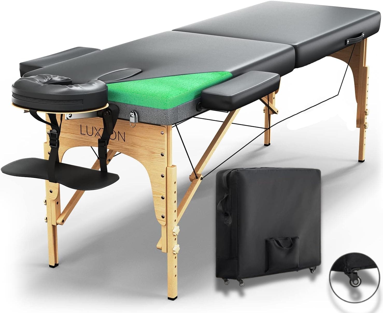 Luxton Home Premium Foam Massage Table with Rolling Case - Easy Set Up - Foldable & Portable