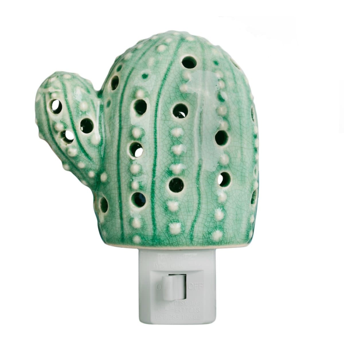 LED Ceramic DIY Mini Cactus Table Lamp Nightlight Coffee Shop Office Desk Display Children's Bedroom Birthday Gift (Including Bulb)120V 7W (Blue)