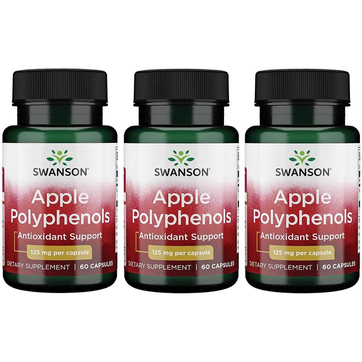 Swanson Maximum Strength Apple Polyphenols 125 Milligrams 60 Capsules (3 Pack)