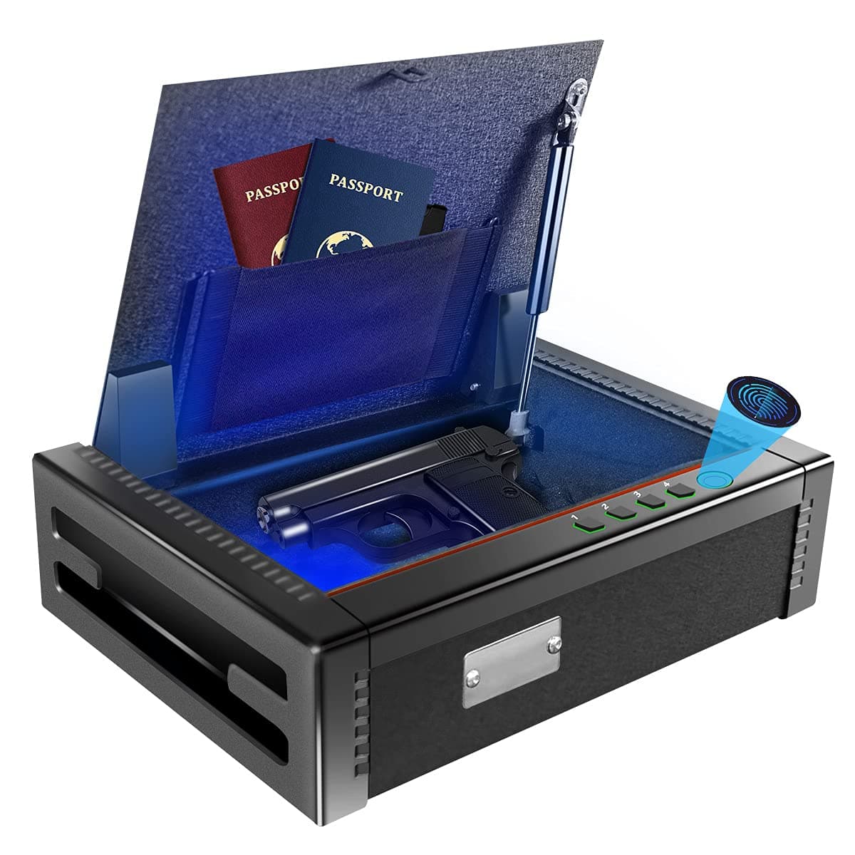 Sdstone Gun Safe with Fingerprint Identification, Quick-access Hand Gun Safe,Biometric Gun Safe with Sensor Light and Cabinet Anchoring Design,for Home,Office. Suitable for 2 Pistols