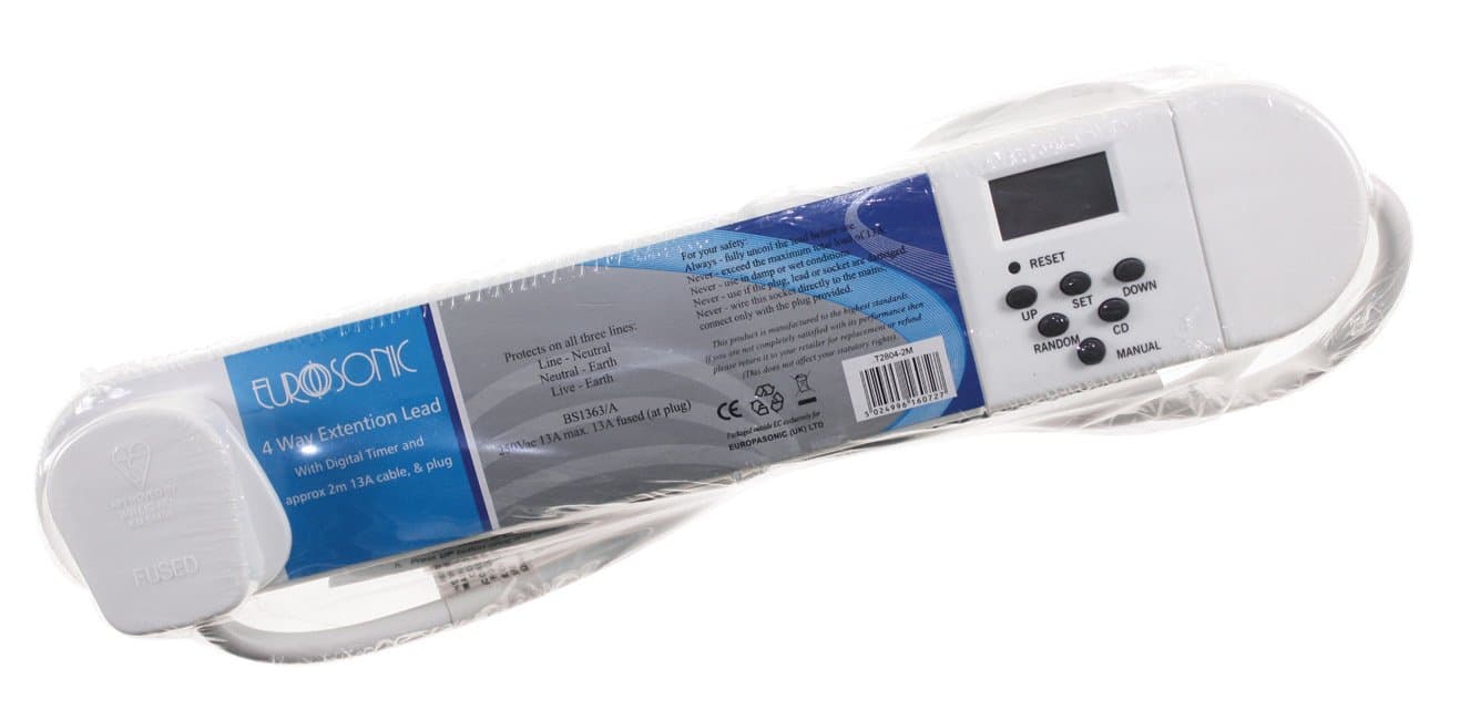 Eurosonic 2m 4-Way Extention Lead with Digital Timer