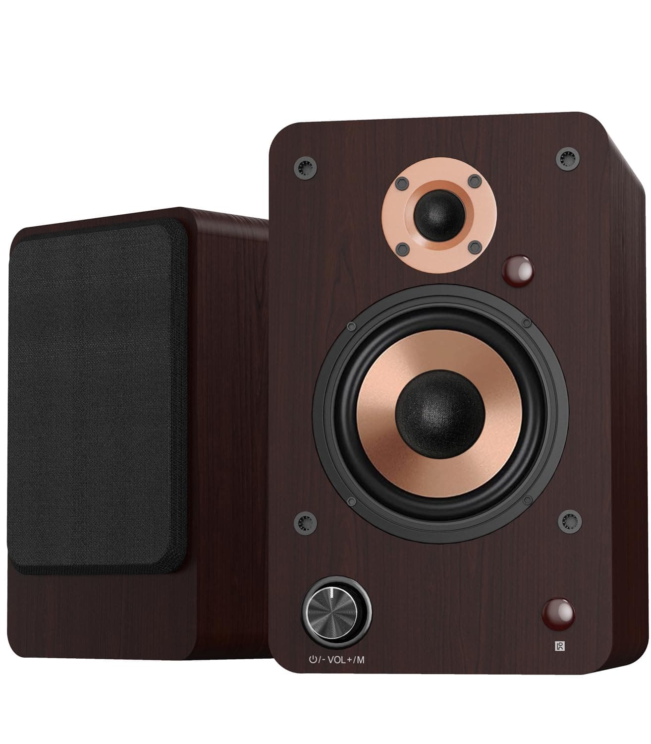 LONPOO Active Bookshelf Speakers 100W, PC-Speaker with Bluetooth, 4'' Woofer, Optical/Coaxial/RCA/USB/AUX-in for Turntable PC and TV (LP42M-Brown)