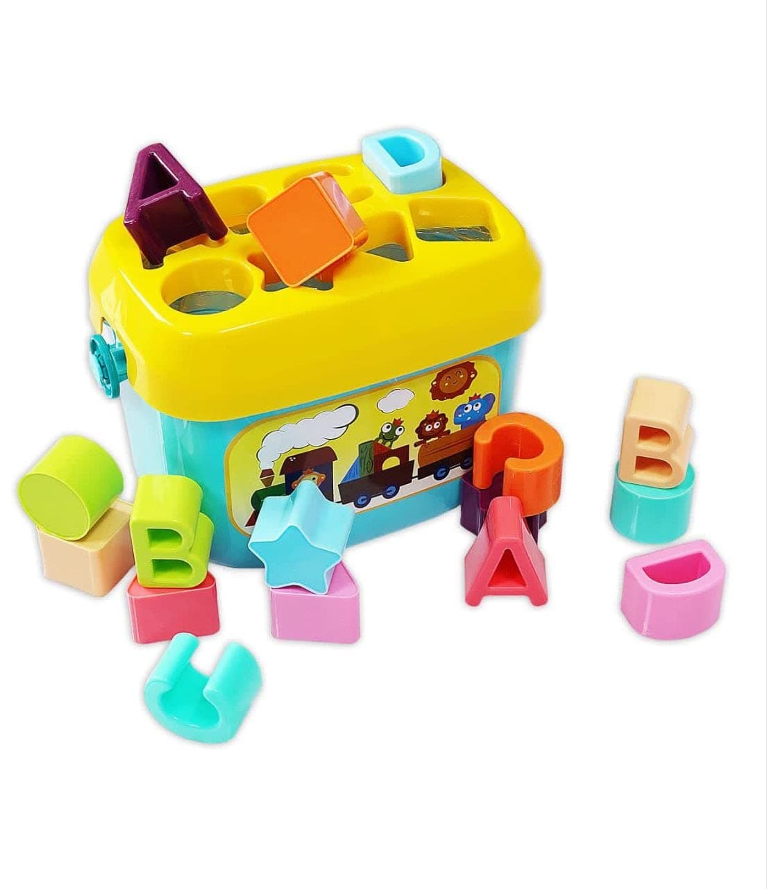 Vipul Tex First Shape Sorting Blocks Learning Educational Activity Toys 16 Building Collection ABCD Alphabets Game Activity Cube to Kids Development Storage Bucket Counting Learning Toys, Multicolor