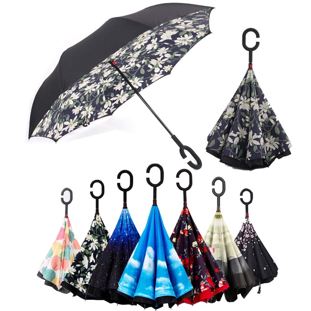 BP@ Folding Umbrella with C-Shaped Handle and Riverso Opening Mechanism, very useful in the rain, double wind-proof layer (106 cm), Giglio