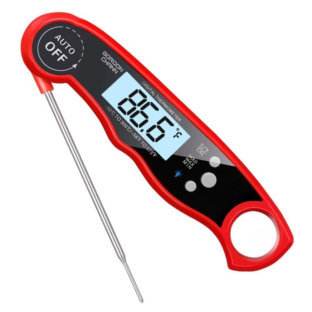 Instant Read Meat Thermometer Waterproof Thermometer with Large Backlit LCD Calibration and Backlight Functions Thermometer for BBQ. Meat. Tea. Milk. Soup. (red)