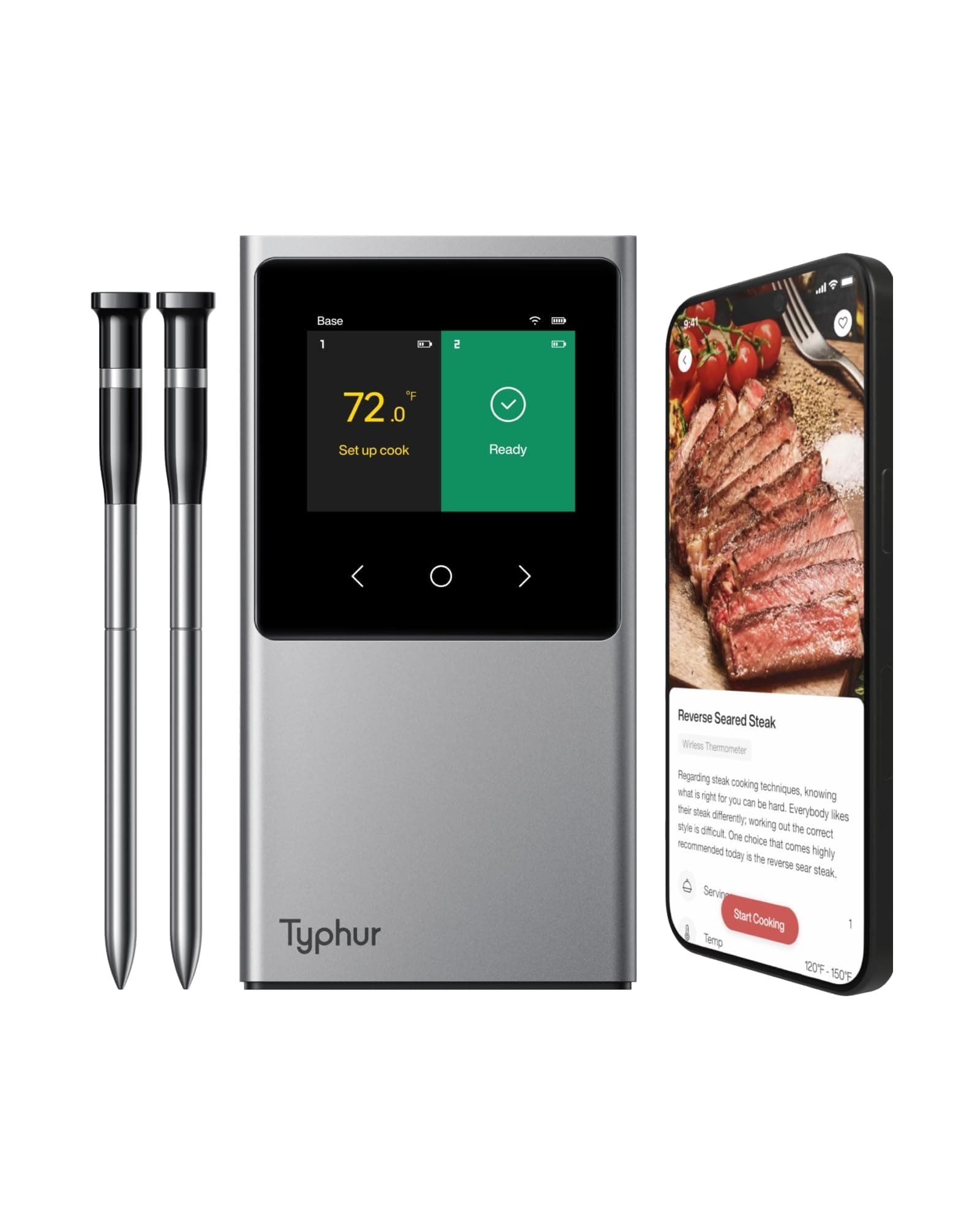 - Sync WiFi Wireless Meat Thermometer Digital, 2 Probes, Smart Base, LCD Display, Unlimited Range, Bluetooth 5.4, Improved Stability, NIST-Certified Accuracy, BBQ, Grill, Smoker, Oven, Kitchen