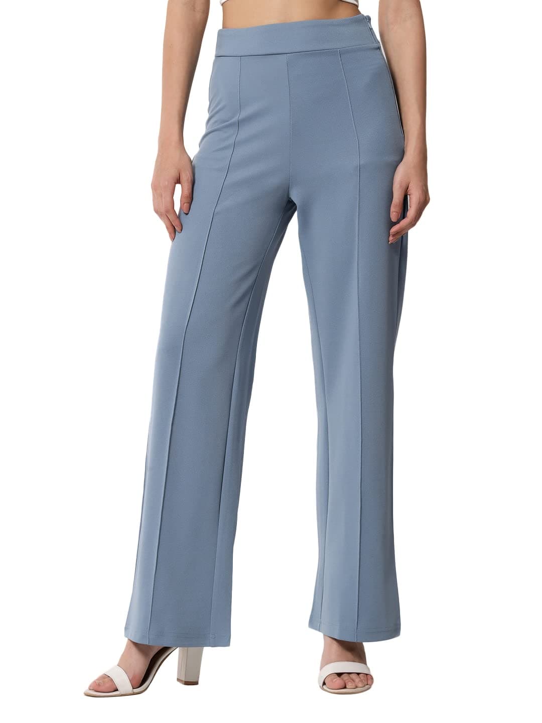 KOTTY Women Solid Polyester Blend Imperial Blue Trouser
