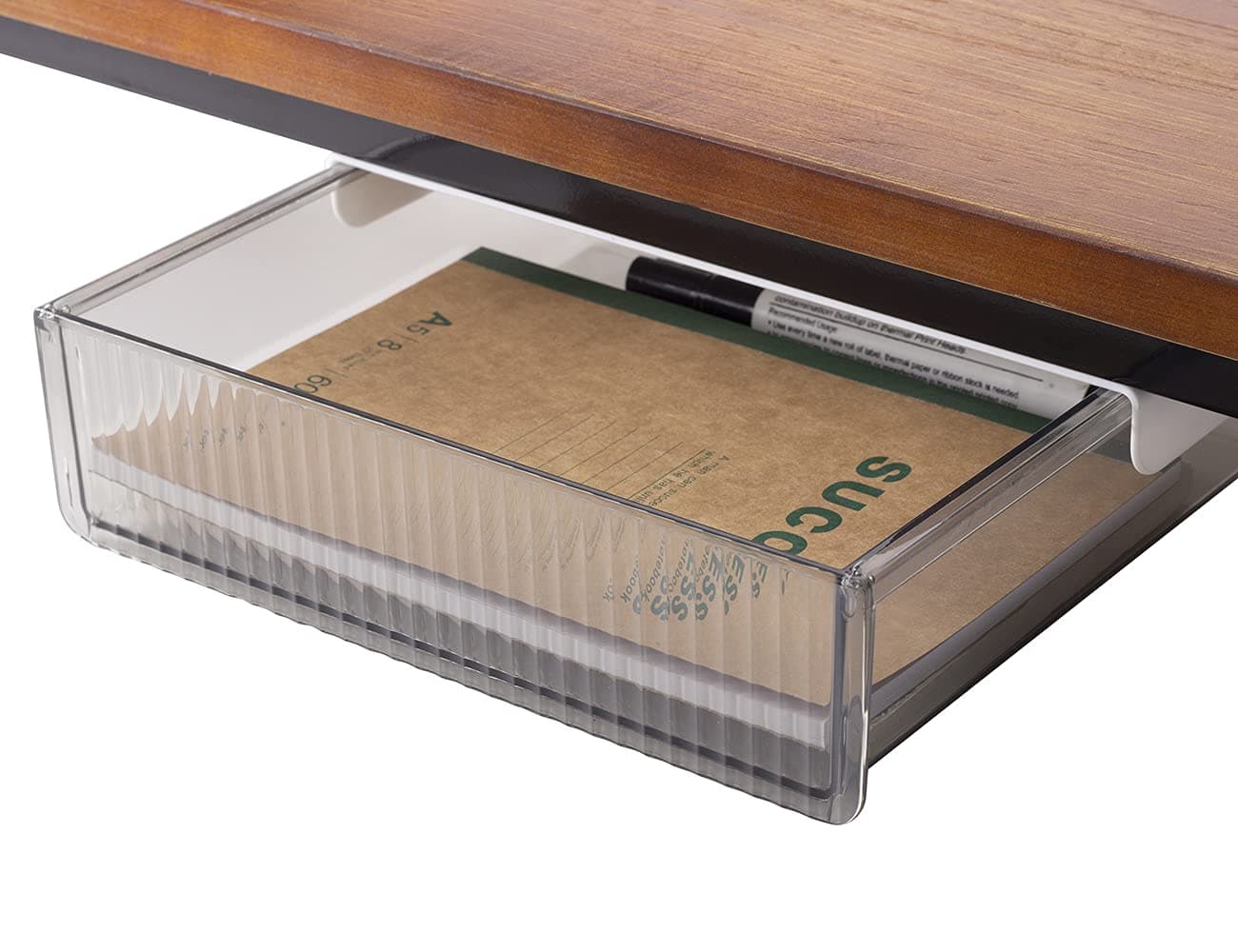 Under Desk Drawers for Organization, Pull Slide out Drawer Underneath Table With Lip, Attachable Under Shelf Pencil Drawer, Clear Light Black