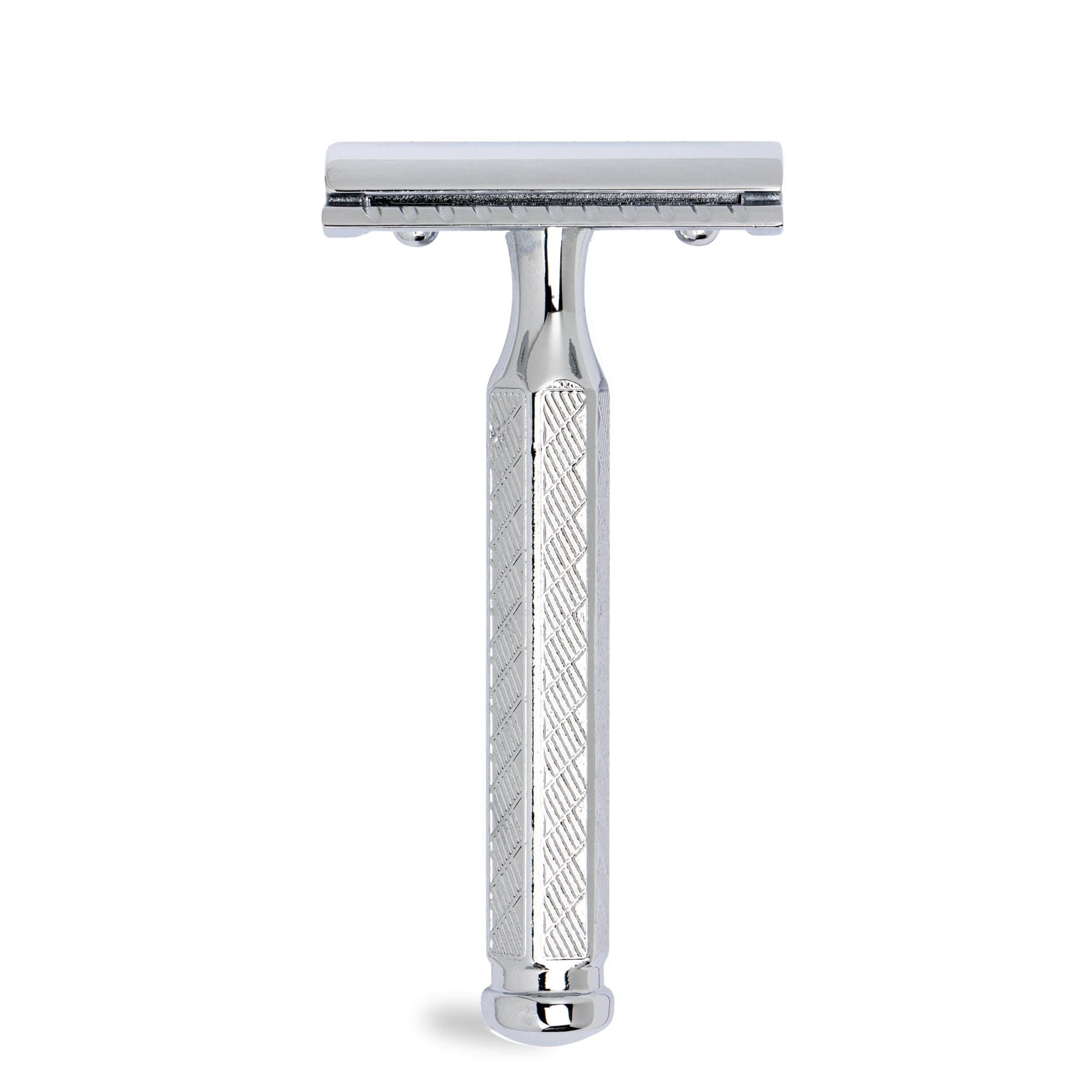 Safety Razor 42C, Classic with Hexagonal Handle, Gloss Chrome, Three-Piece Razor with Straight Cut, Closed Comb, Ideal for Wet Shaving, Brass Handle, Made in Germany