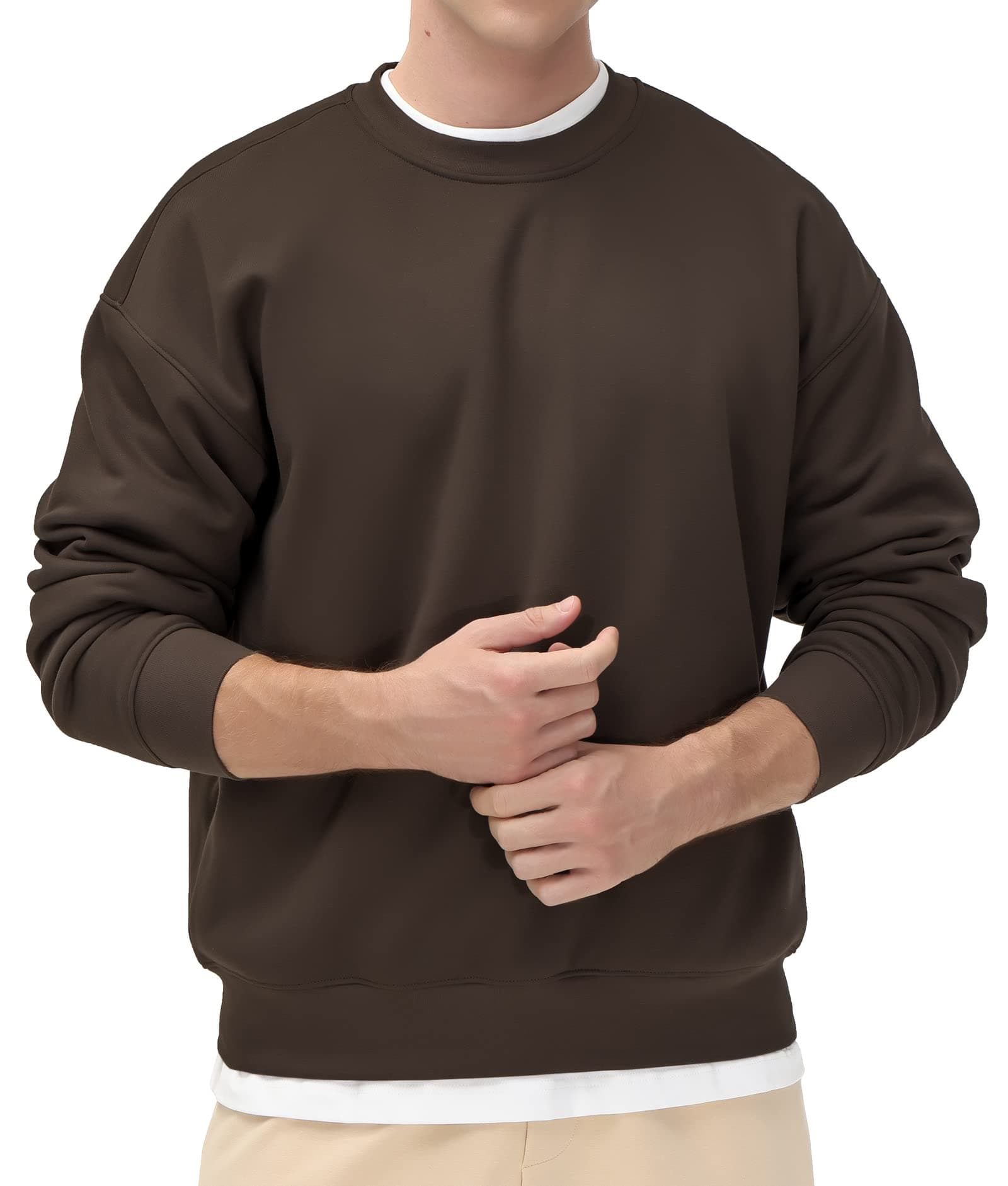 Men's Fleece Crewneck Sweatshirt Thick Loose fit Soft Basic Pullover Sweatshirt