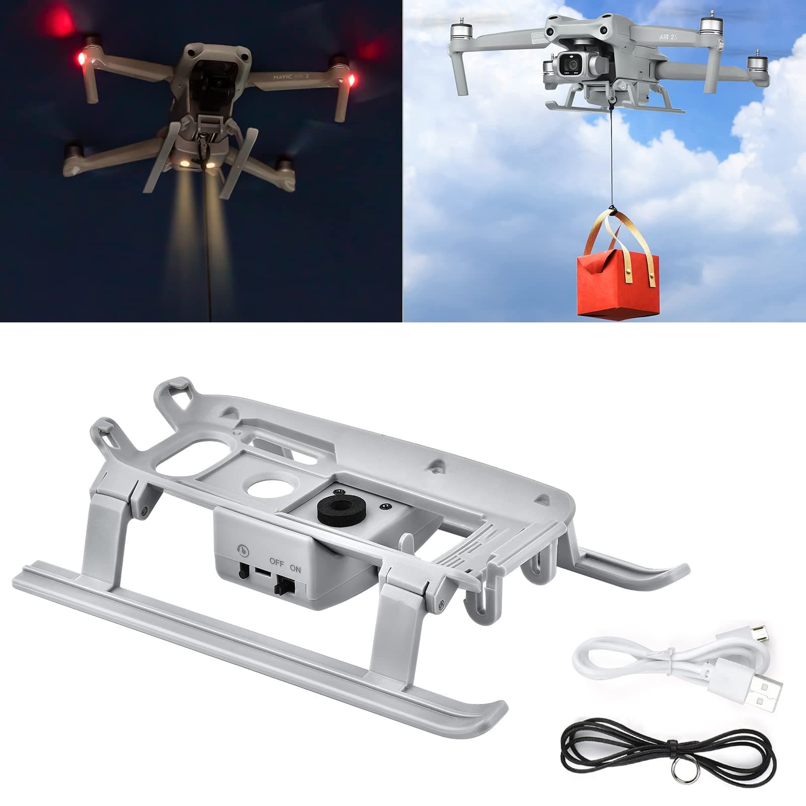 MAKINGTECAir Drop Release for Dji Air 2s, Compatible with Mavic Air 2, with Auxiliary Night Flight Lights, Folding Landing Gear, Can Be Used to Throw Small Items Such As Bait, Rings, Etc.
