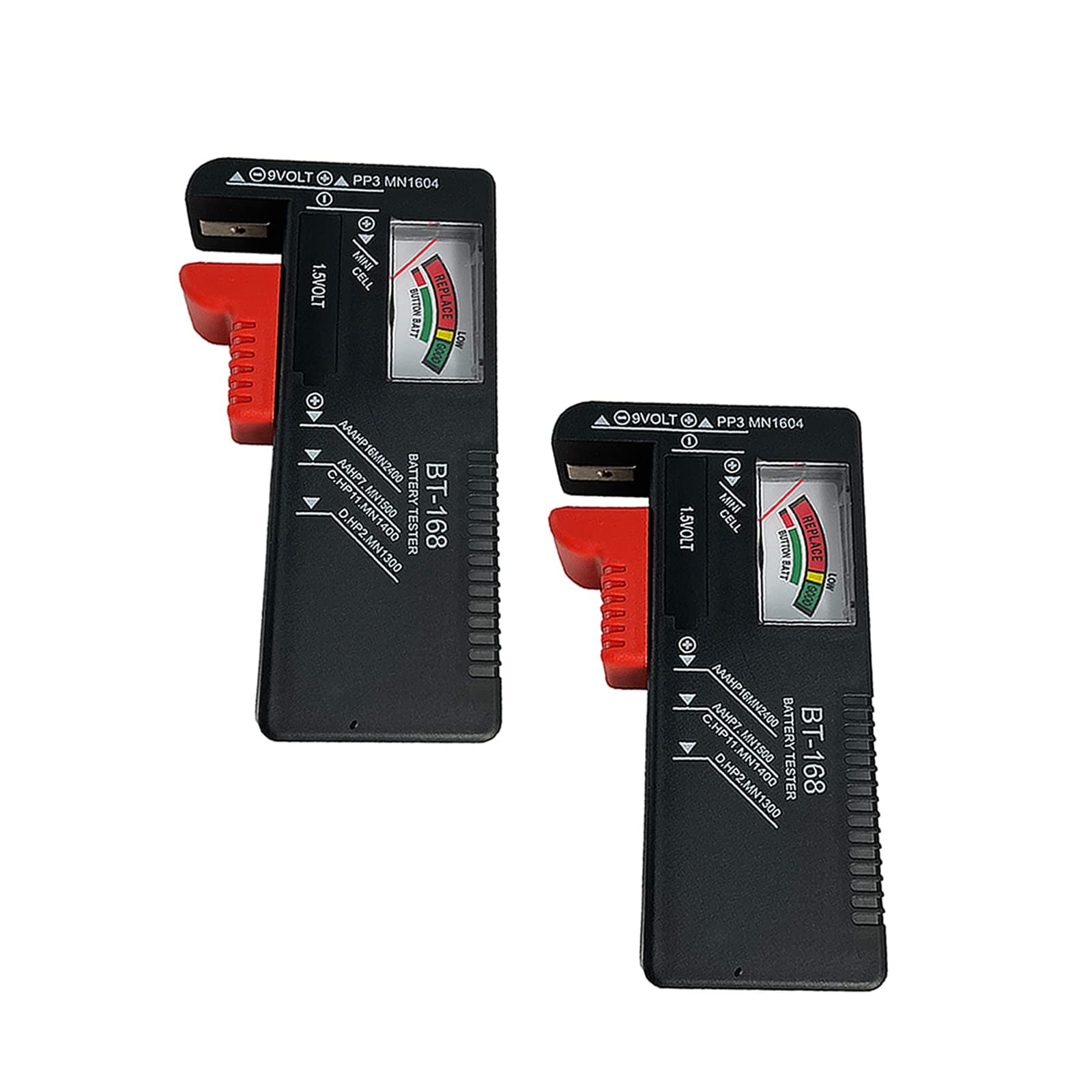 Battery Tester Checker, Universal Small Battery Tester for AAA AA C D 9V 1.5V, Button Cell Batteries Checker - Small Volt Checker for All Batteries - 2 Pack