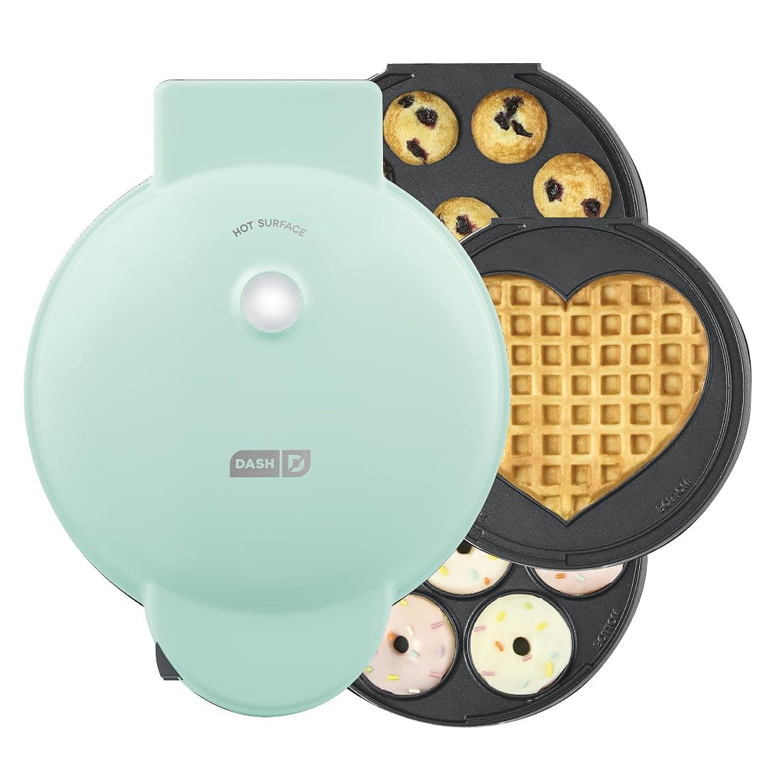 DASH MultiMaker Treat Maker System, Mini Donuts, Heart Shaped Waffle, Mini Cupcakes - Aqua