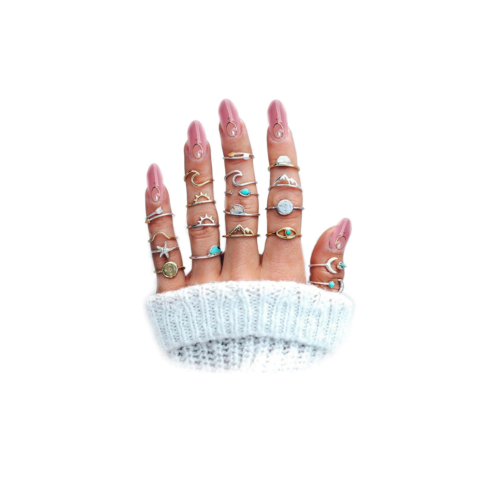 FUTIMELY Boho Retro Stackable Rings Sets for Women Knuckle Joint Finger Knuckle Nail Ring Sets Moon Stars Stack Preppy Statement Rings Cute Trendy Stuff Jewelry