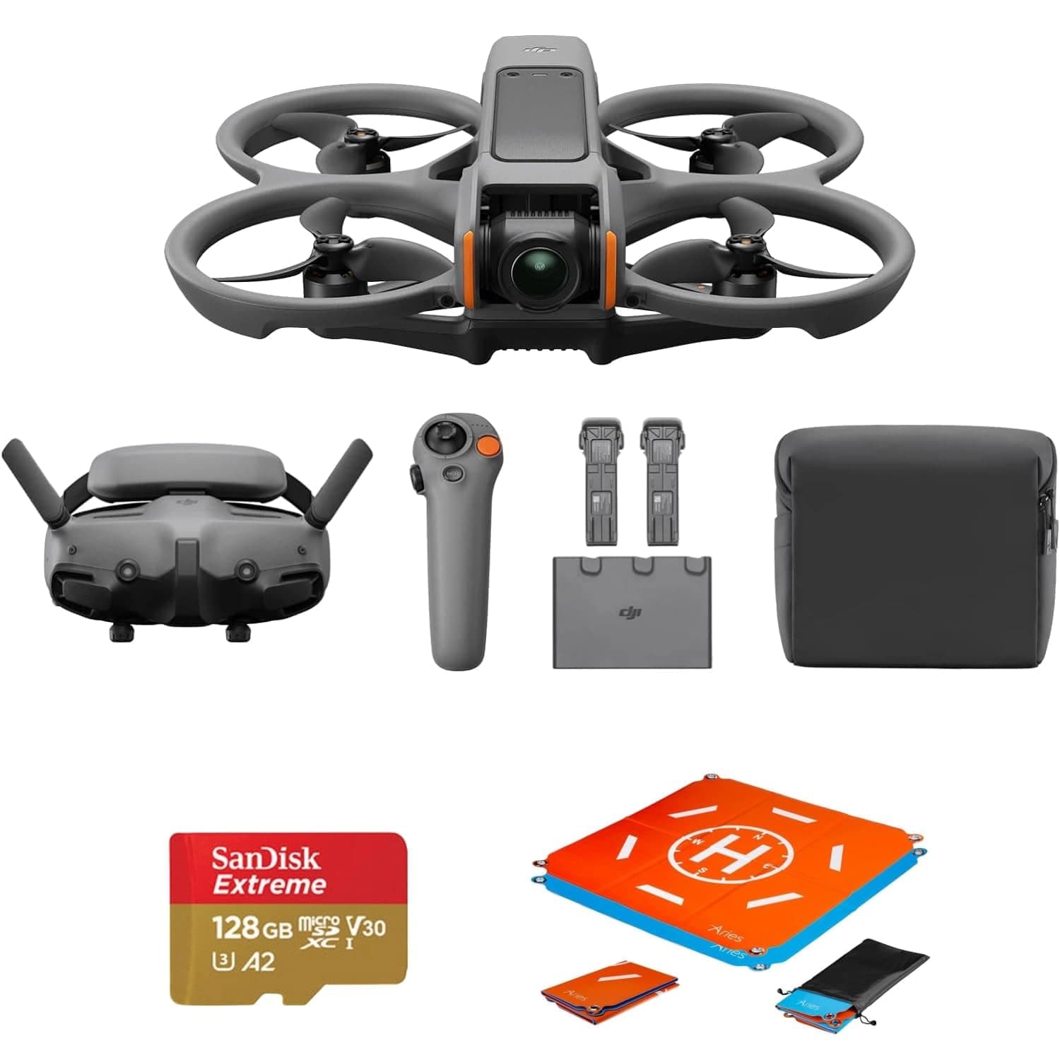 Avata 2 Fly More Combo (3 Batteries) FPV Drone with Camera 4K, One-Push Acrobatics, Propeller Guard, 155 FOV, Camera Drone, Goggles 3 & RC Motion 3 + SD Card & Landing pad,Gray,Beginner-Friendly