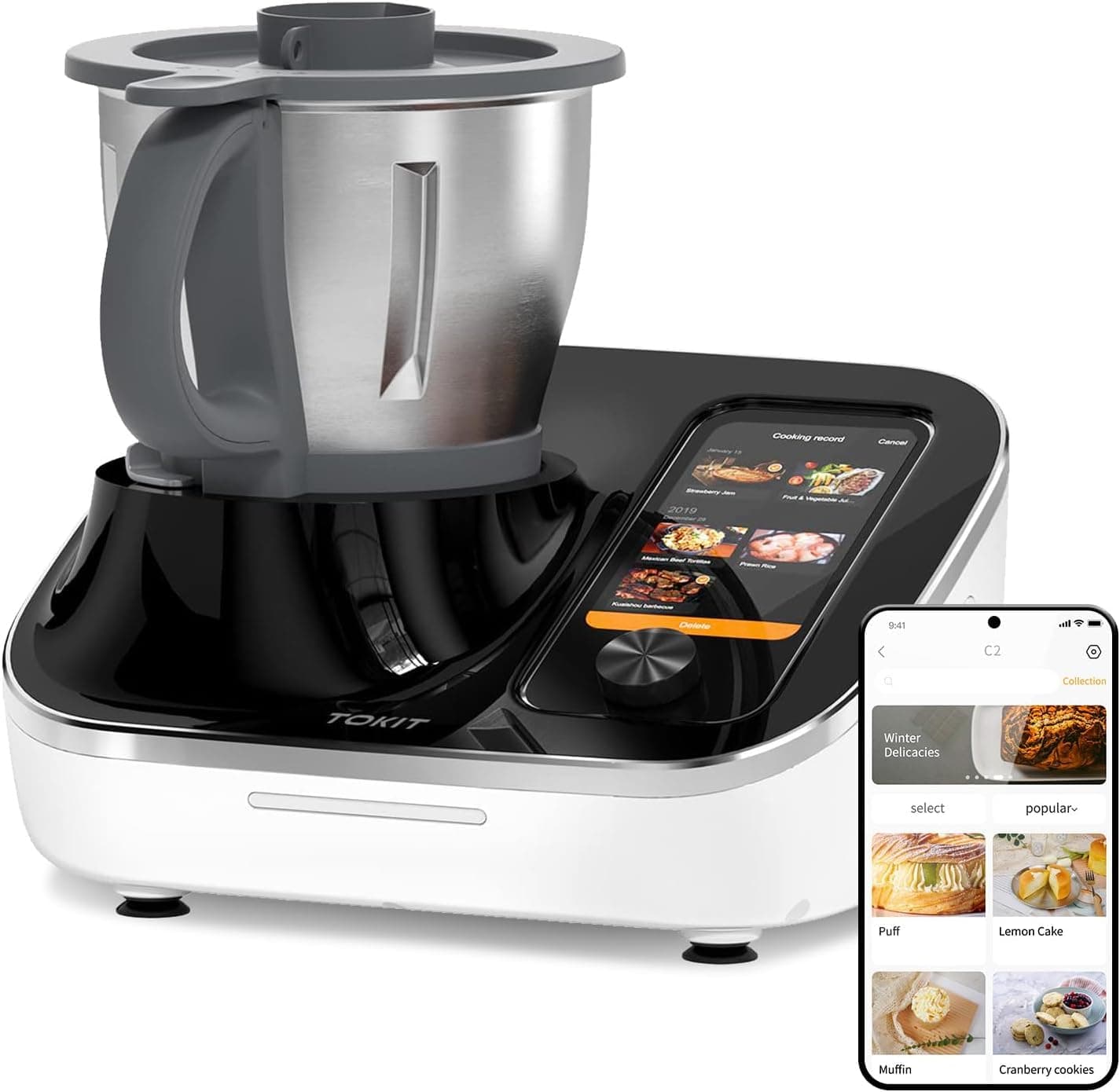 C2 AI Omni Cook Robot, Food Processor Automatic Cooking Machine 21 Functions Cooker Robot- Blender, Stirrer, Fry, Steamer, Stand Mixer, Chopper, Cutter, 3000+ Free Recipes, 95°F-356℉