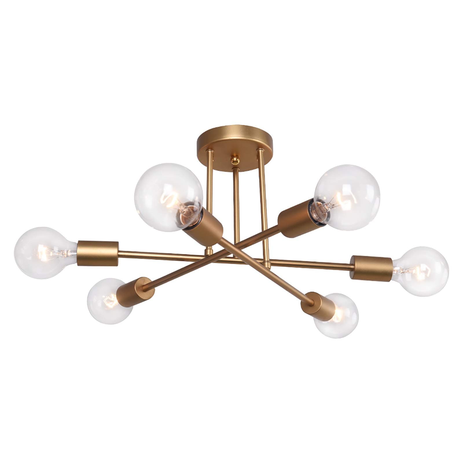 OYIPRO Ceiling Light Fitting, 6-Light Chandelier, Semi Flush Mount, E27 Base Gold, for Bedroom Living Room Dining Room Bar Hallway