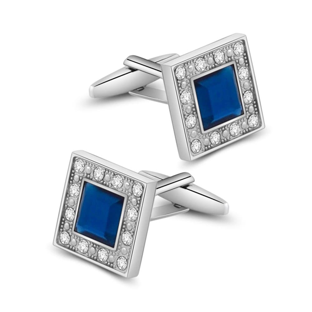 Blue Navy Crystal Square Cufflinks for Men Classical Cuff Links with Gift Box Elegant Style