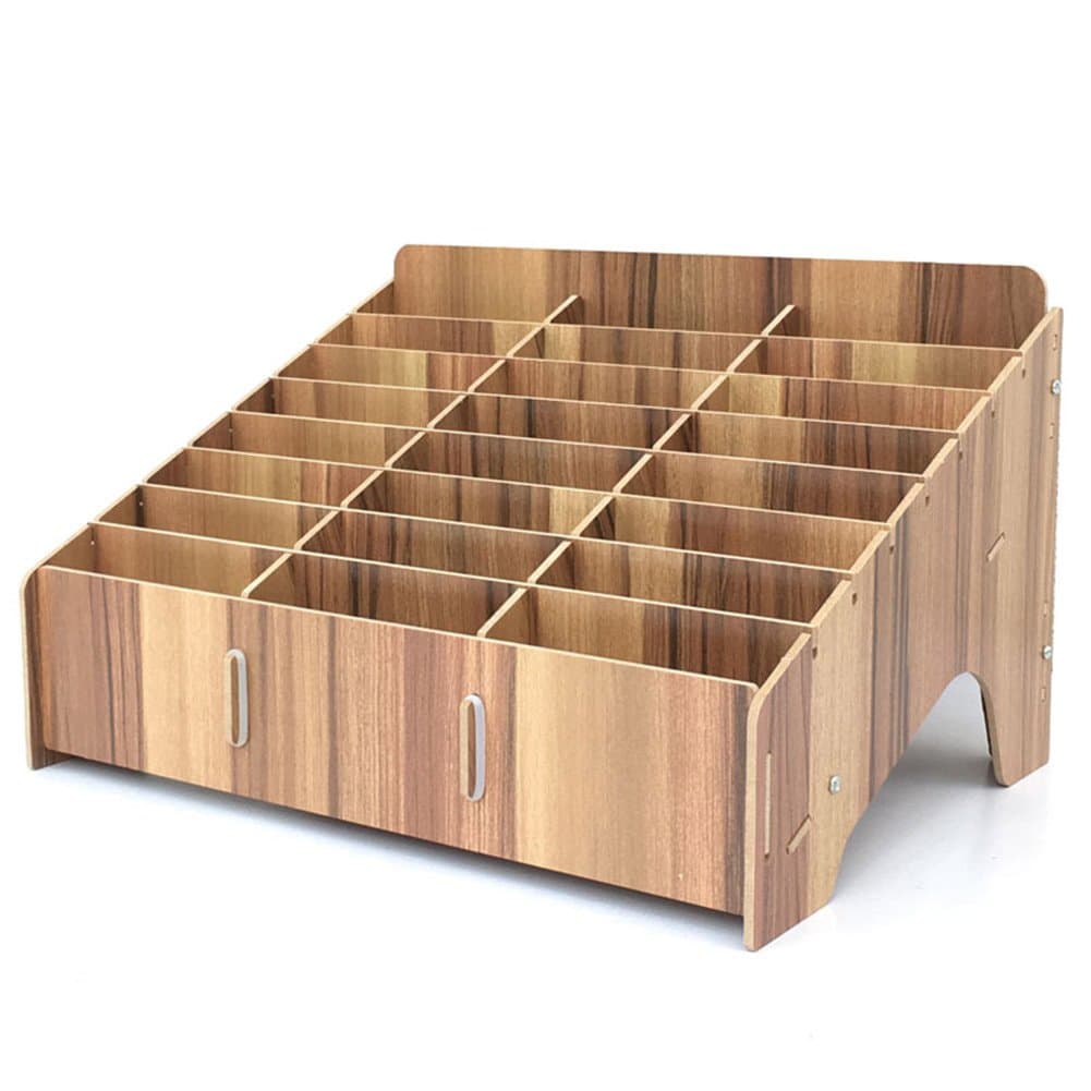 XICHENGSHIDAI Cell Phone Storage Box, 24 Compartment Classroom Holder, Mobile Desktop Organizer Caddy and Ink Pad Organizer for Office and School Supplier - Brown