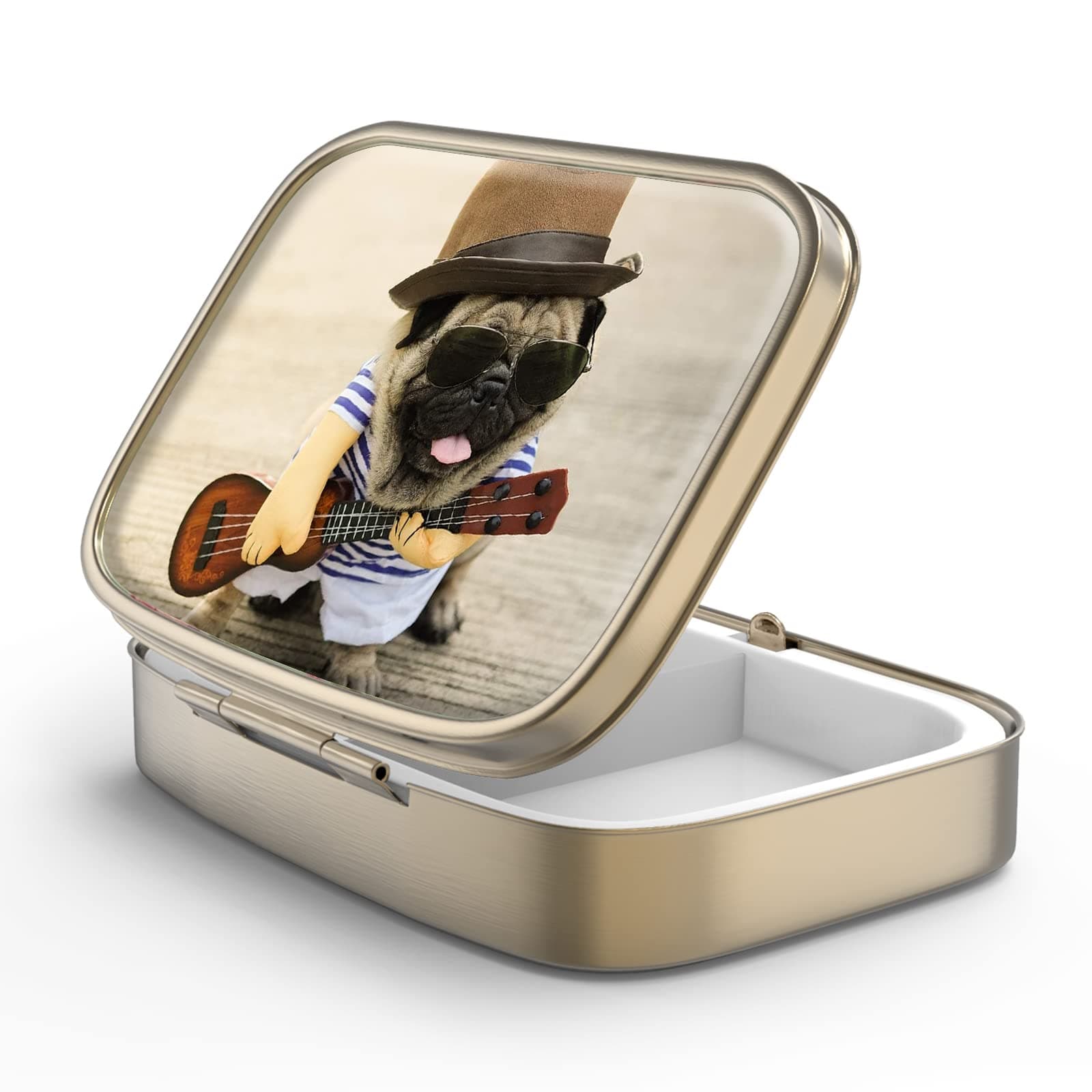 Pill Case Pill Box with Mirror Retro 2 Compartment Small Pill Case for Purse or Pocket Bronze Rectangular Pill Box or Vitamins, Fish Oil, Supplements, Pill Containe Travel Gifts