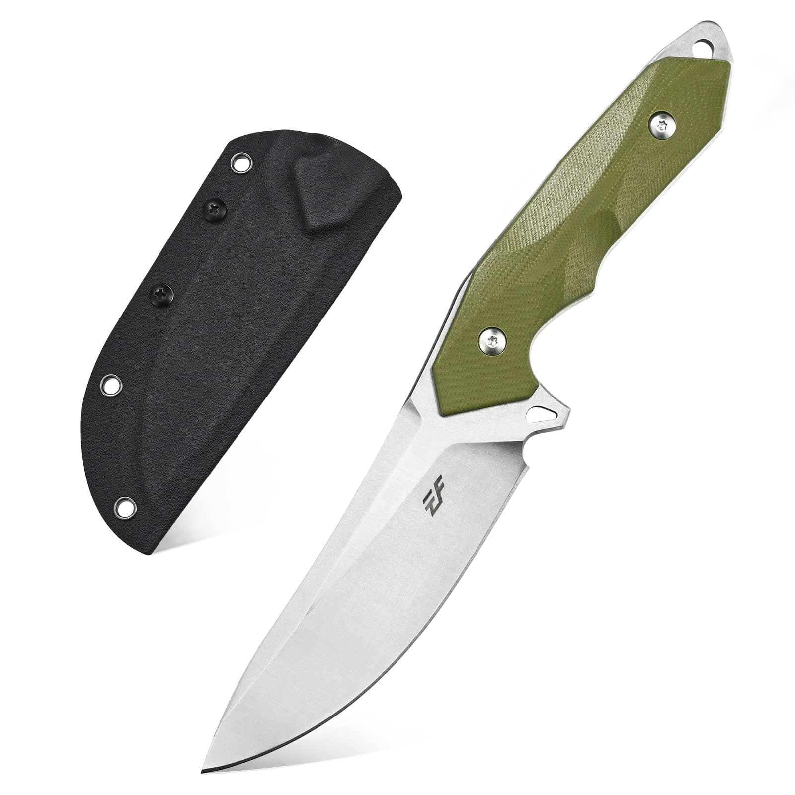 EF122 Fixed Blade Knife D2 Steel Blade G10 Handle Pocket Knives Fixed Knife, Survival, Outdoor Camping Survival Tool Knives, Kydex Sheaths (Green)