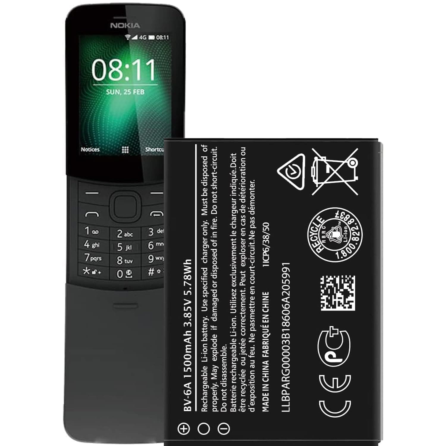 Replacement Battery for BV-6A Nokia 2720 flip,Replacement Battery for Nokia 8110 TA-1071 TA-1067 TA-1059 TA-1048 TA-1295 2720V