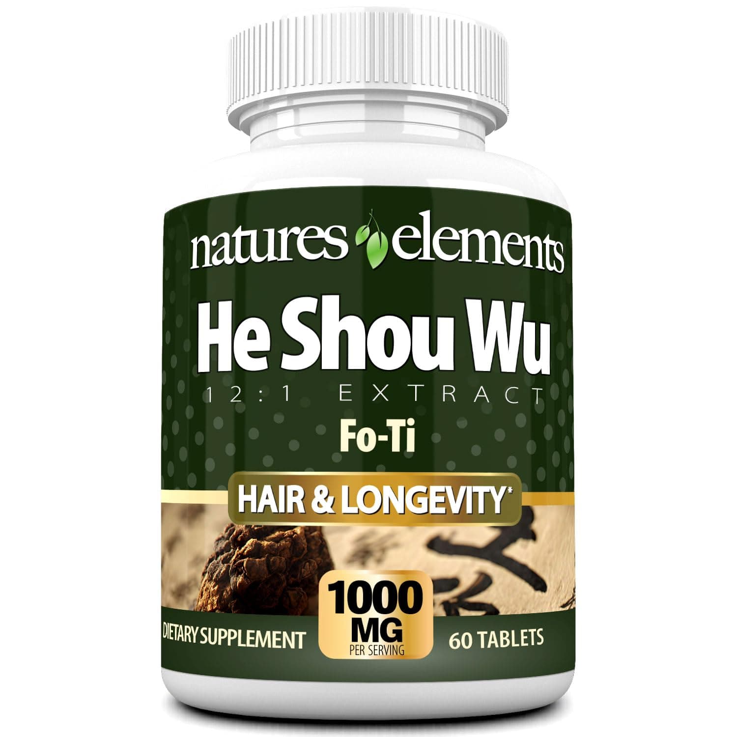 He Shou Wu – 12:1 High-Potency Fo-Ti Root Extract – 1000mg per Serving – 60 Vegan Tablets – Traditional Chinese Herb for Hair Growth & Gray Hair – Non-GMO, Gluten-Free, 100% Natural