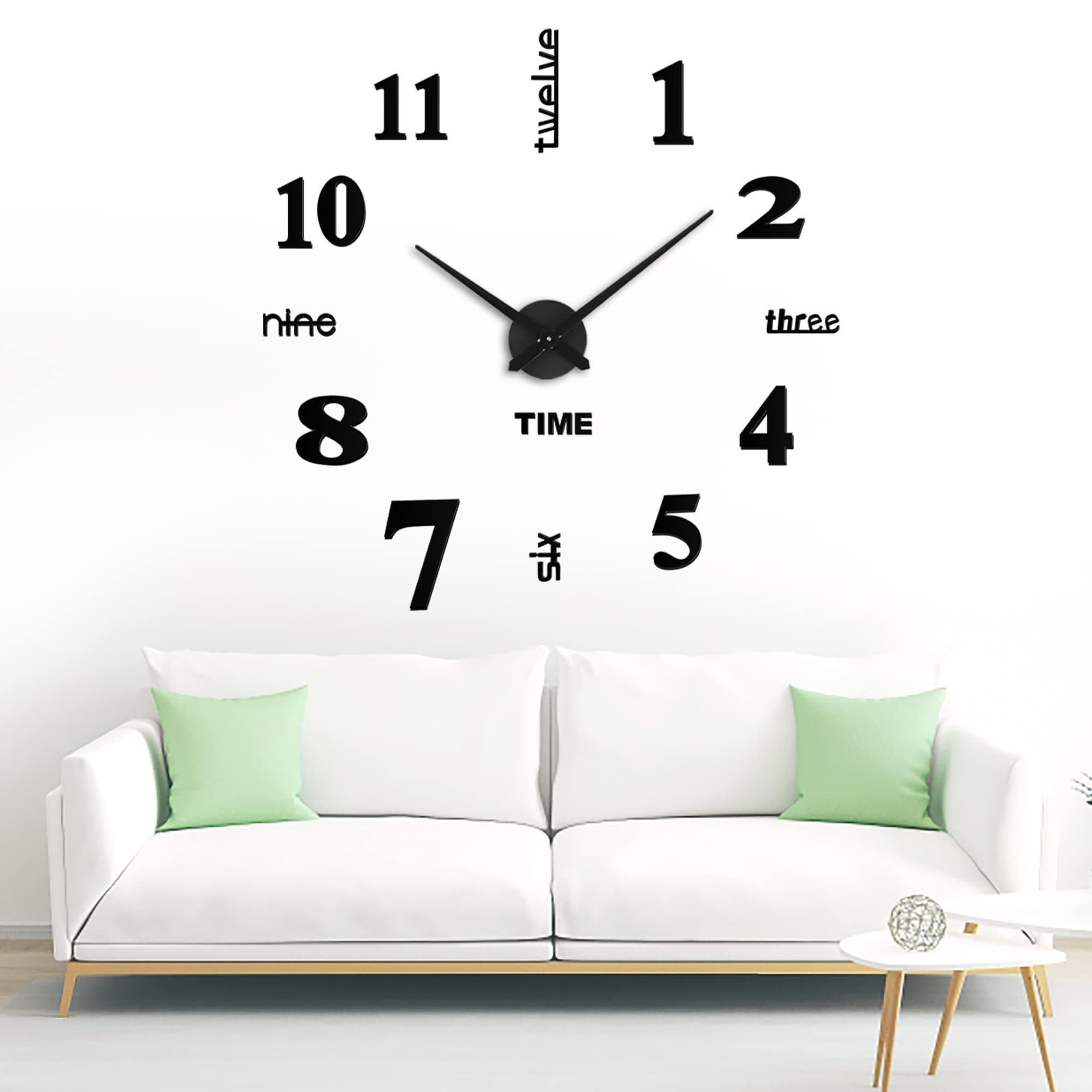 FERRISA Frameless DIY Wall Clock, 3 in 1 Large 3D Frameless Wall Clock 47 Inch, 3D DIY Wall Clock for Living Room Bedroom Office Decor Wall Decor(Black)