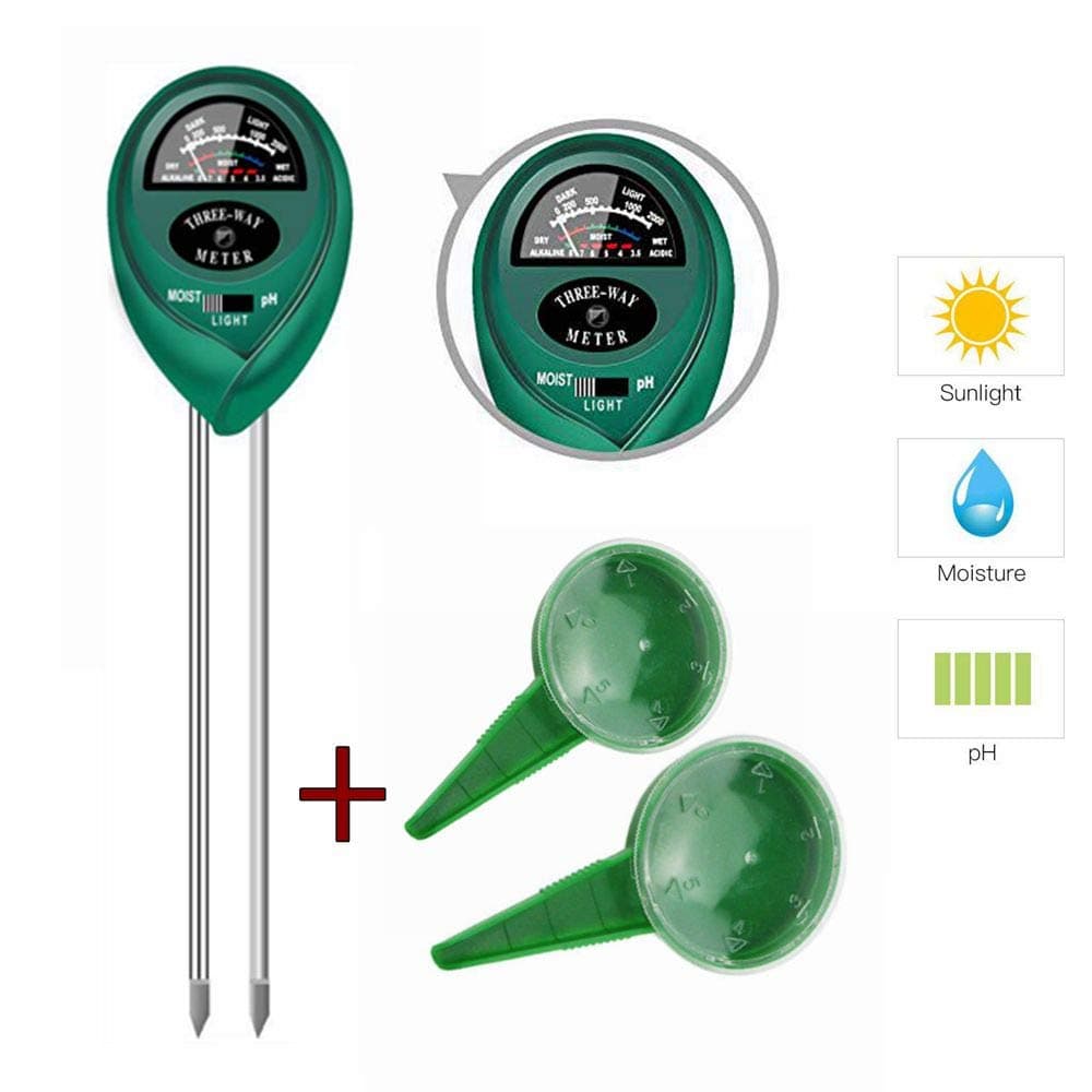 Soil PH Meter, 3 in 1 Moisture/Light/pH Tester for Plant Care, Garden, Lawn, Farm, Indoor & Outdoor Use, with 2 Seed Dispenser (Green)