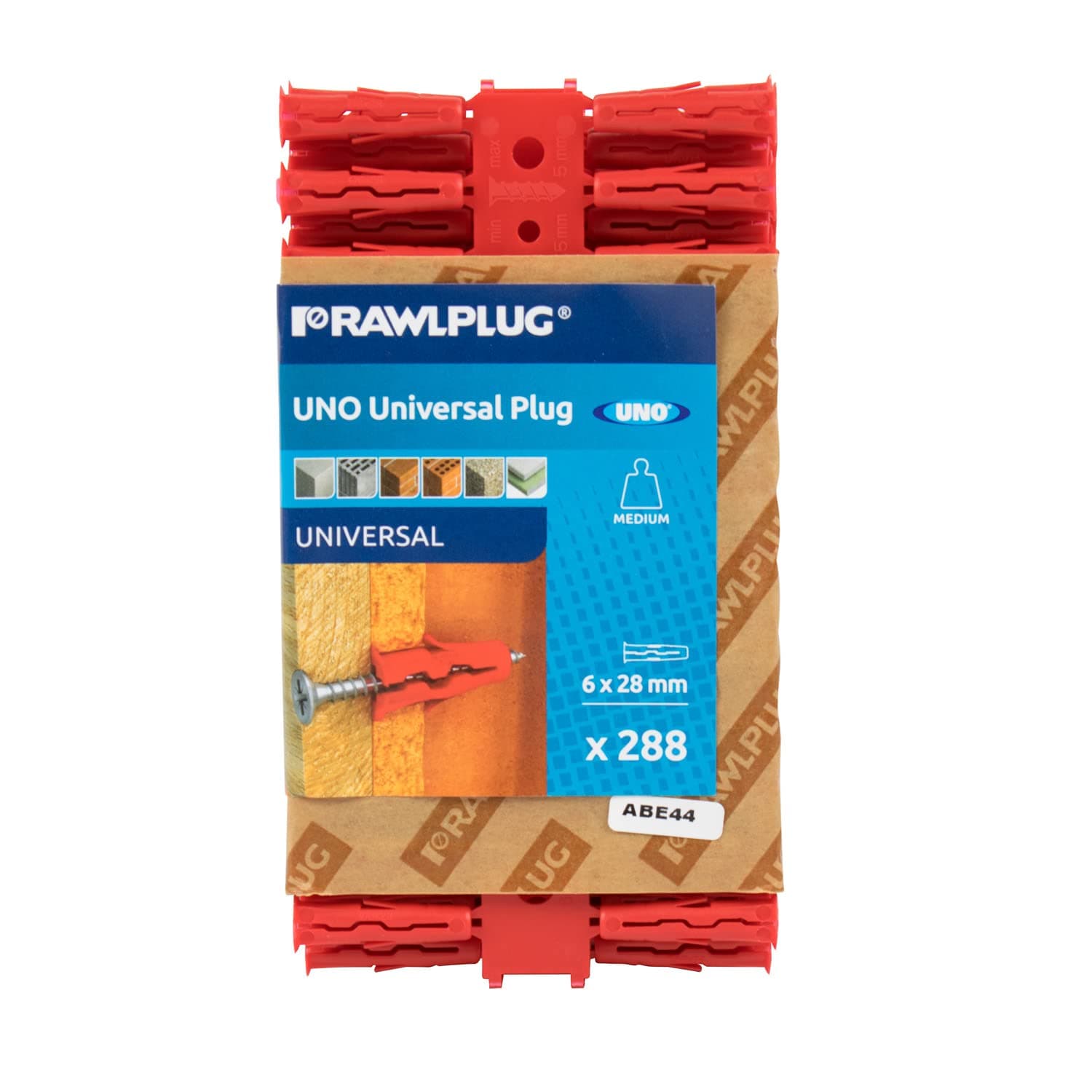 Rawlplug Uno Universal Wallplug 6mm RED | RawlPlugs for Pboard, Masonry, Brick, Concrete | Anti Rotation Features | Pack of 288 R-U1-MIX-RED-288