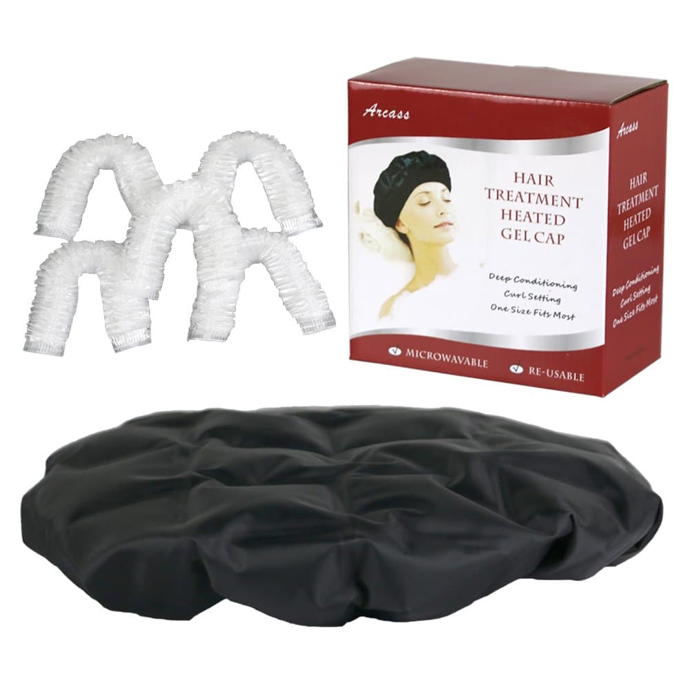 Cordless Heat Cap for Deep Conditioning,Microwaveable and Re-usable Hair Styling and Treatment Heat Therapy Steam Gel Cap with Processing Caps (Black)
