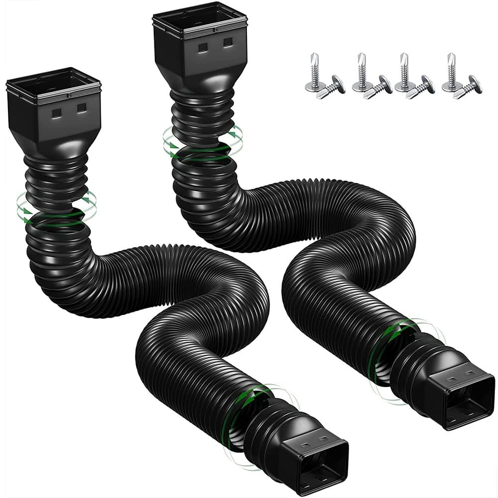 Niciksty 2 Pack Rain Gutter Downspout Extensions Flexible, Drain Downspout Extender,Down Spout Drain Extender, Gutter Connector Rainwater Drainage,Extendable from 21 to 60 Inches, Black