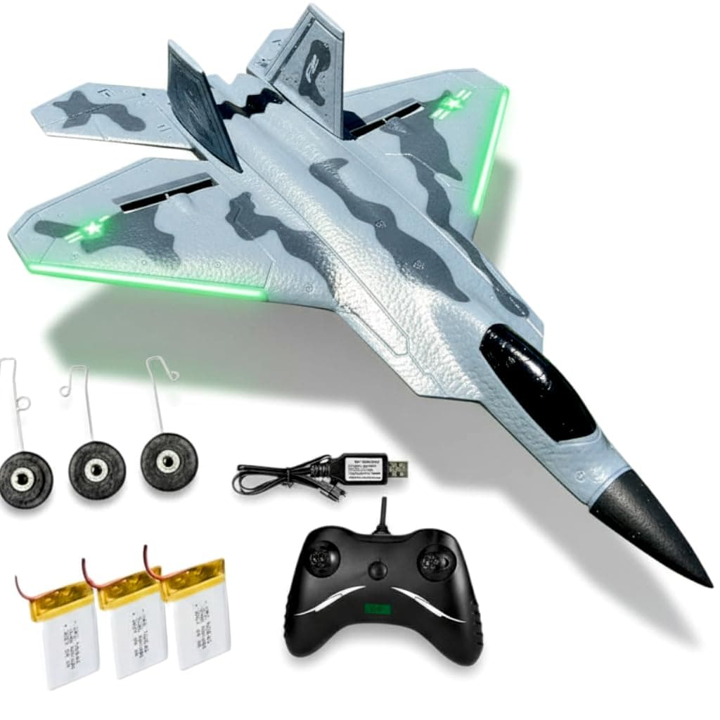 RC Jet Plane LED Light with Extra 3 Battery 2.4Ghz Remote Control Plane,RC Planes Foam Remote Control Airplane Gift for Adults&Kids - Aircraft Fighter Army Toy, Easy to Flying Toys for Boys