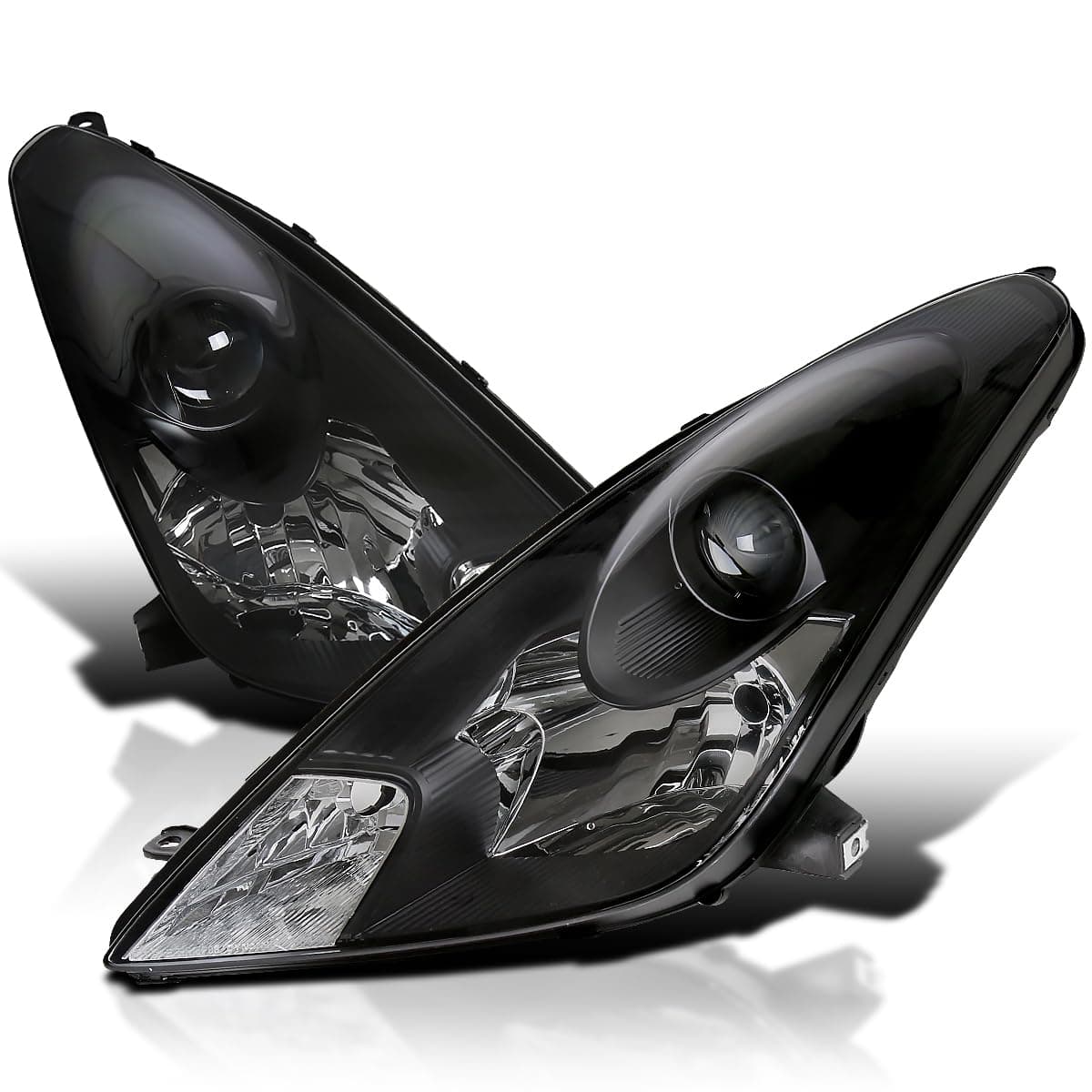 Black Projector Headlights Compatible with 2000-2005 Toyota Celica, Left + Right Pair Headlamps Assembly